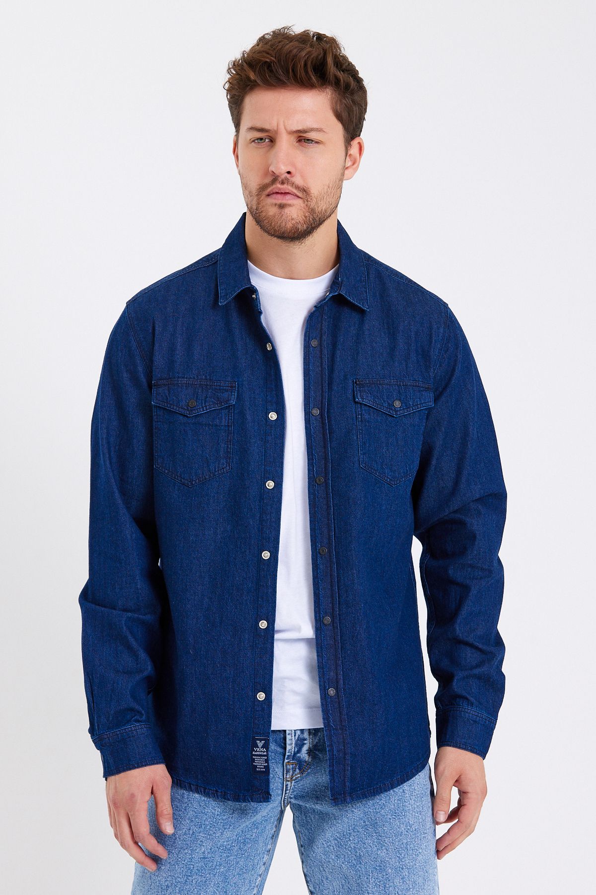 VENA Austin Dark Blue Slim Fit Jean Gömlek - DARK BLUE