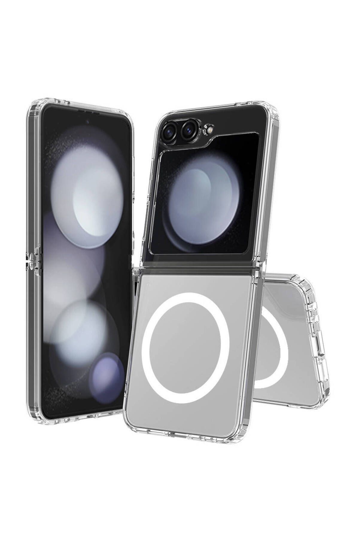 Gpack Samsung Galaxy Z Flip 3 uyumlu Kılıf M-Safe Şarj Özellikli Sert PC Embos Kapak Şeffaf