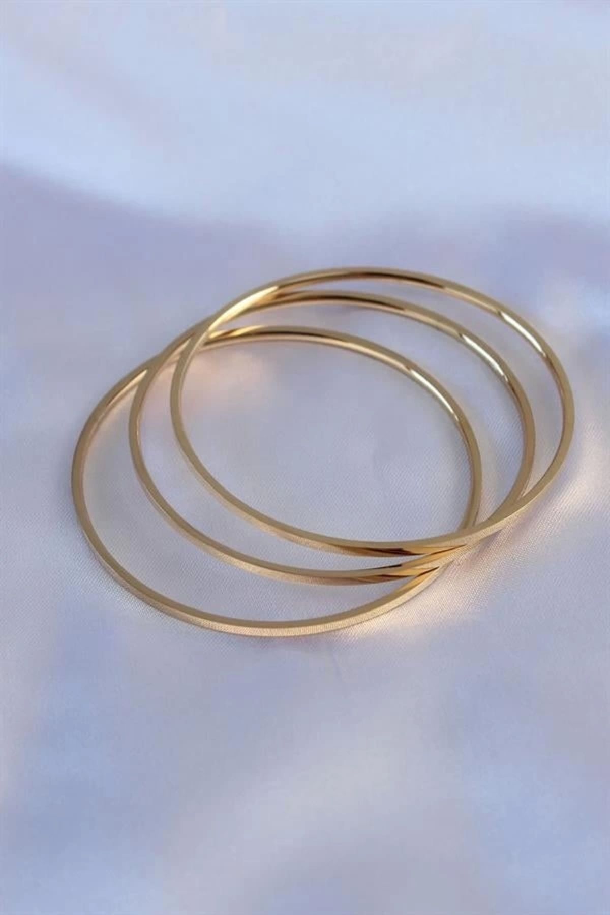 Lale Moda 316L Çelik Gold Renk 3'lü Ajda Model Kadın 60 mm Bilezik