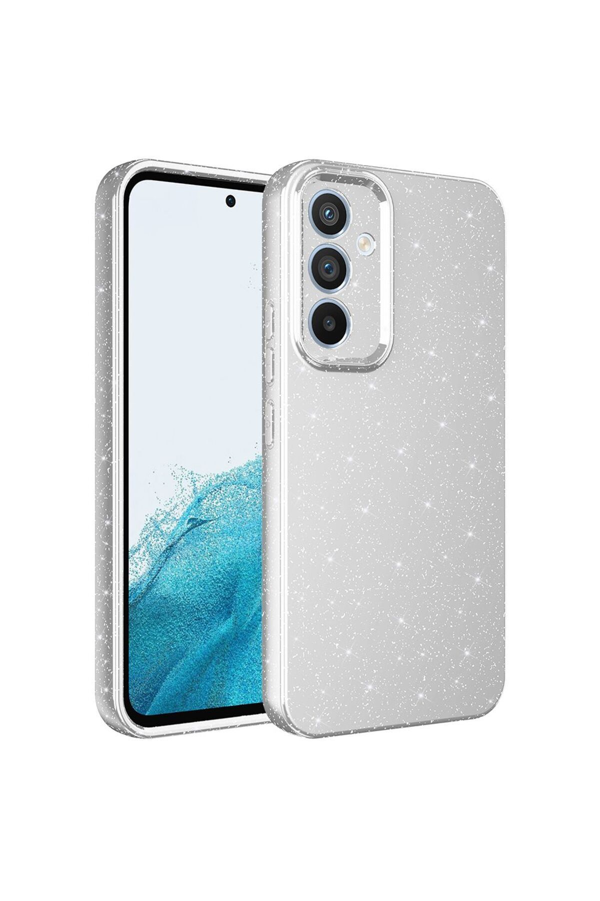 Gpack Samsung Galaxy S24 FE uyumlu Kılıf Koton Simli Silikon Arka Kapak Kamera Korumalı Gümüş