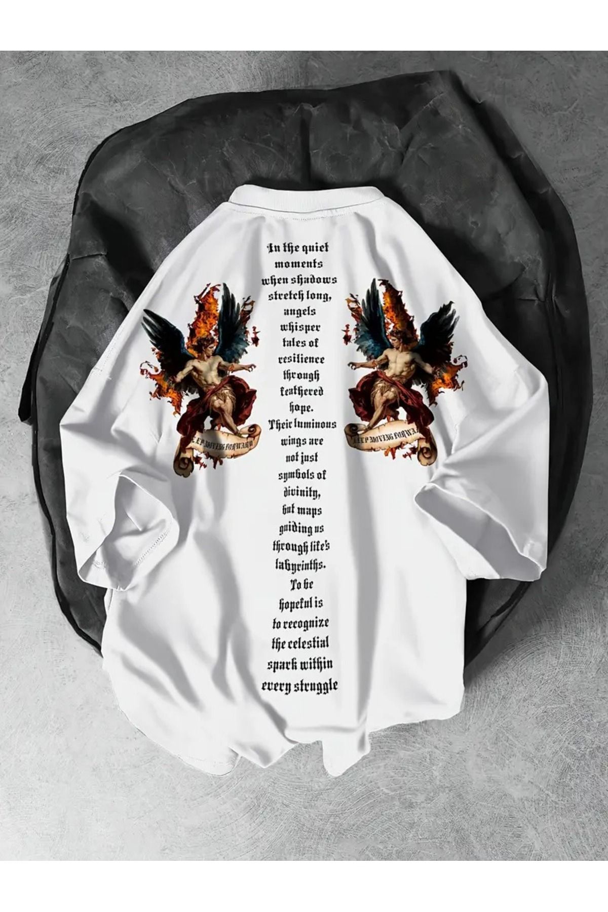 LAND MODA Erkek Sokak Stili Gevşek Fit T-Shirt Angel Faith Grafik Baskı,