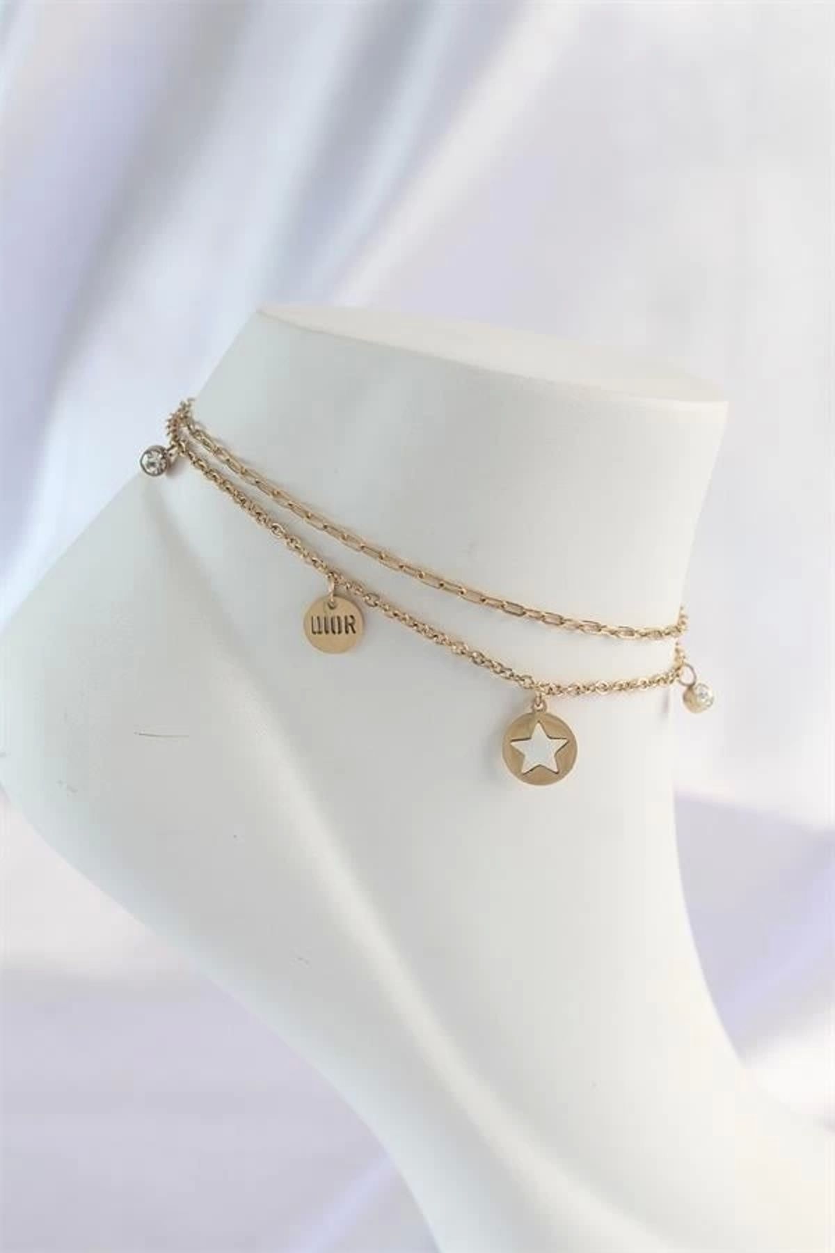 Lale Moda 316L Çelik Gold Renk Zirkon Taş Detay Yıldız Halhal