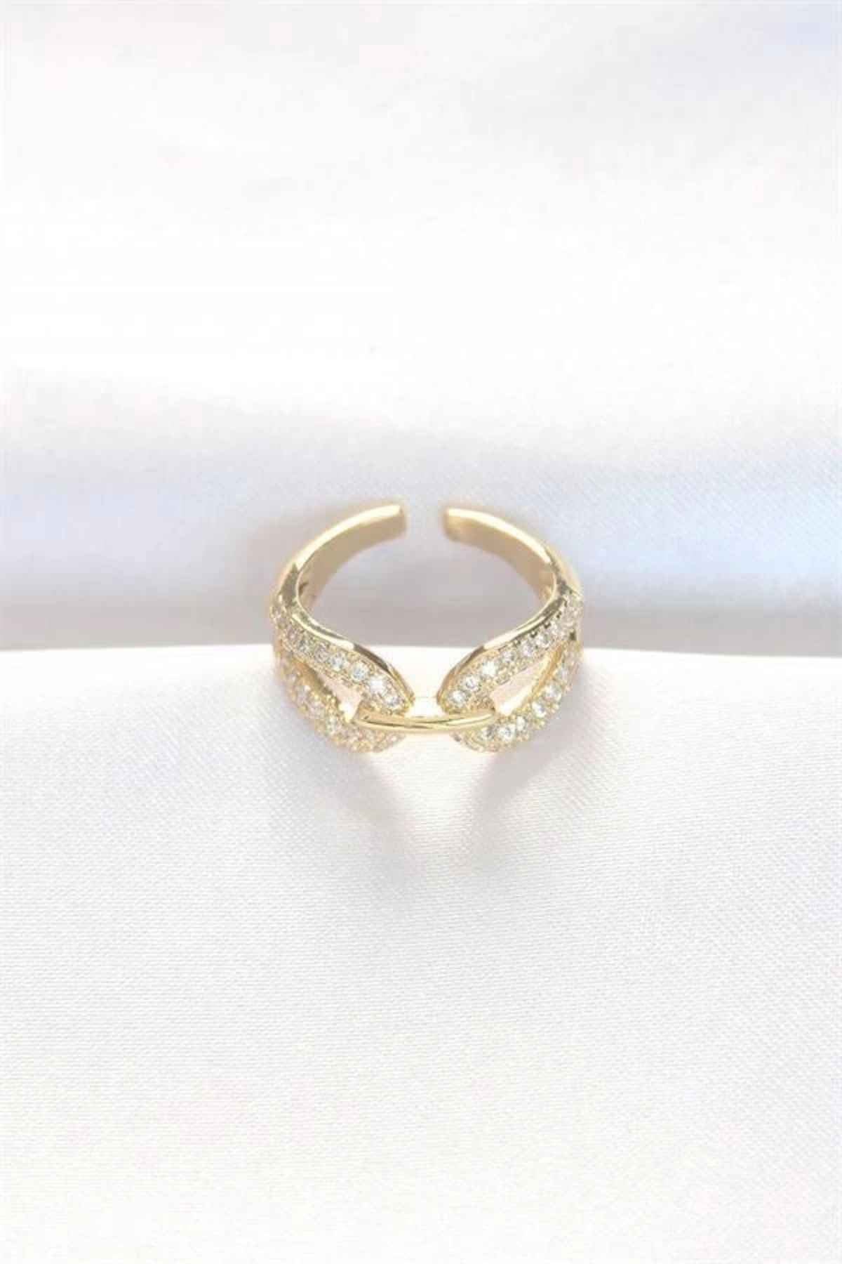 Lale Moda Zirkon Taşlı Gold Renk Ayarlanabilir Yüzük