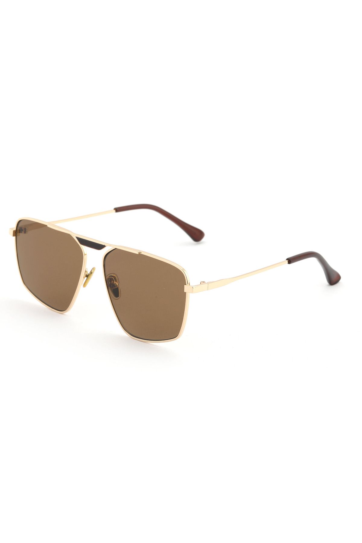 Angel Eyes Geometrik Tasarım Gold Çerçeve Kahverengi Cam Kadın&Erkek Güneş Gözlüğü CE BELGELİ UV400