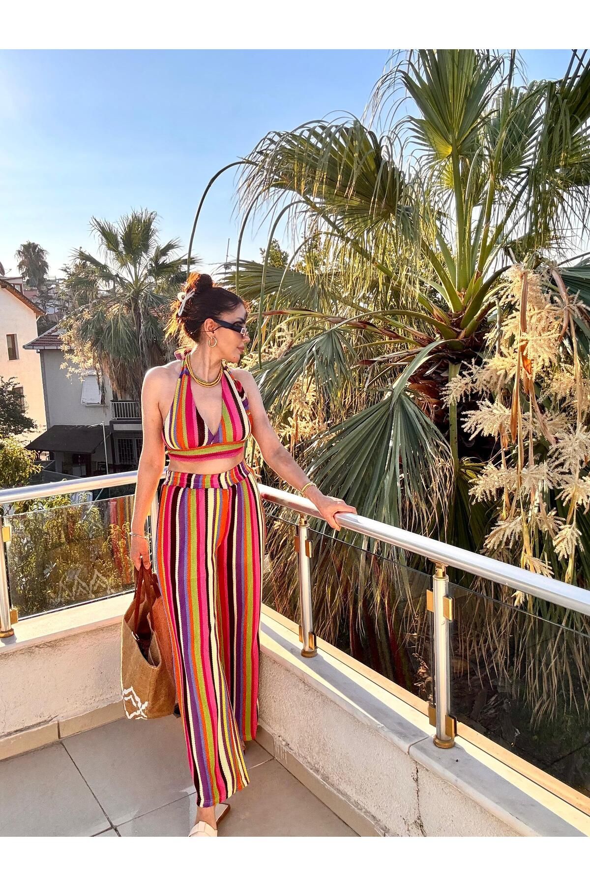 MODA %100 pamuk kumaş büstüyerli pantolon takım
