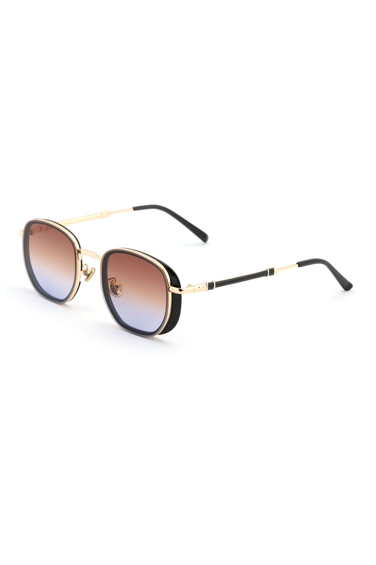 Angel Eyes Geometrik Tasarım Gold Siyah Çerçeve Mor Çift Renk Cam Kadın%Erkek Güneş Gözlüğü CE BELGELİ UV400