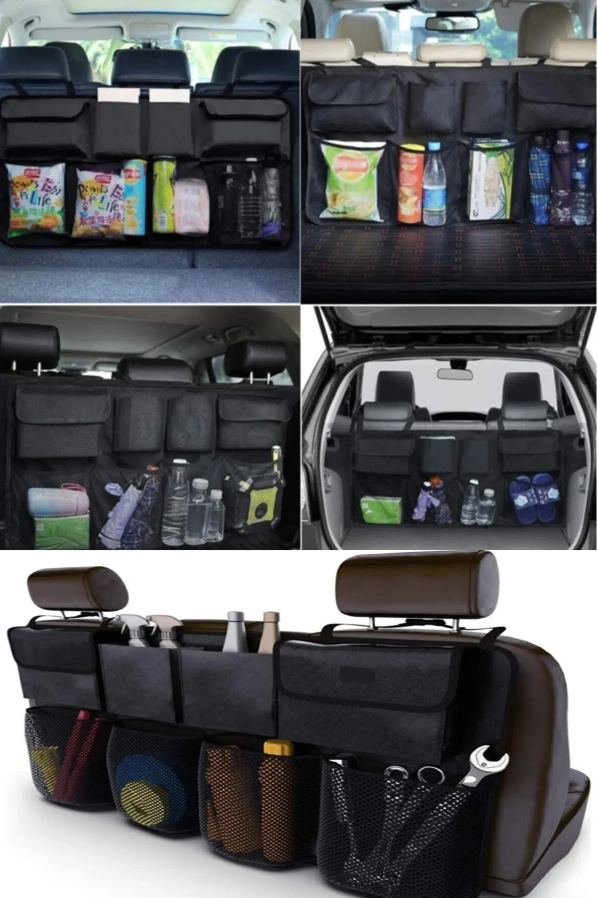 ROZIA 8 Cepli Araç Bagaj Eşya Düzenleyici Çanta Koltuk Arkası Organizer Araba Çantası Oto Bagaj Organizeri