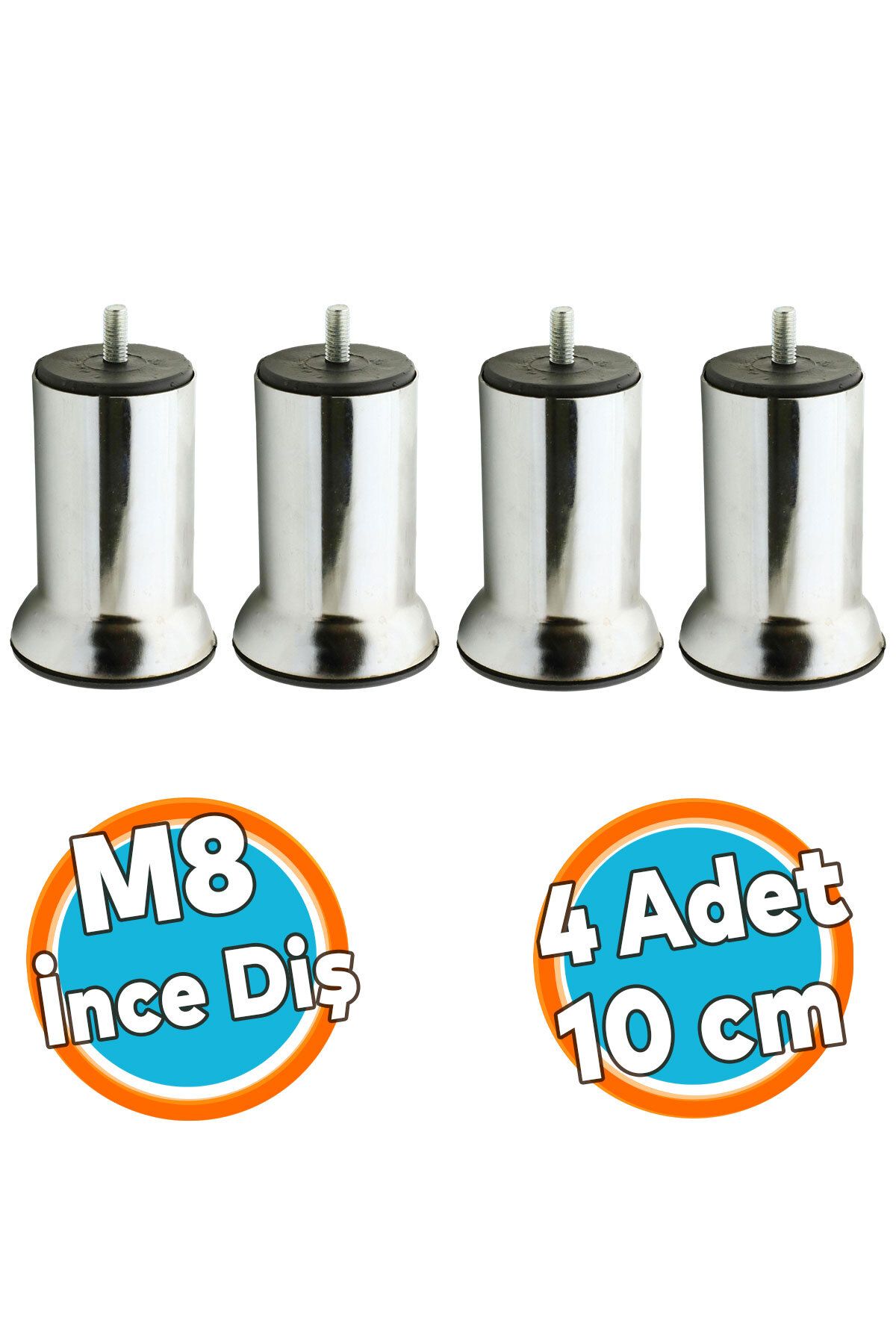 NZB Mobilya Metal Kanepe Puf Baza Koltuk Orta Destek Ayağı M8 Civata Krom Metal Ayak 10 Cm 4 Adet