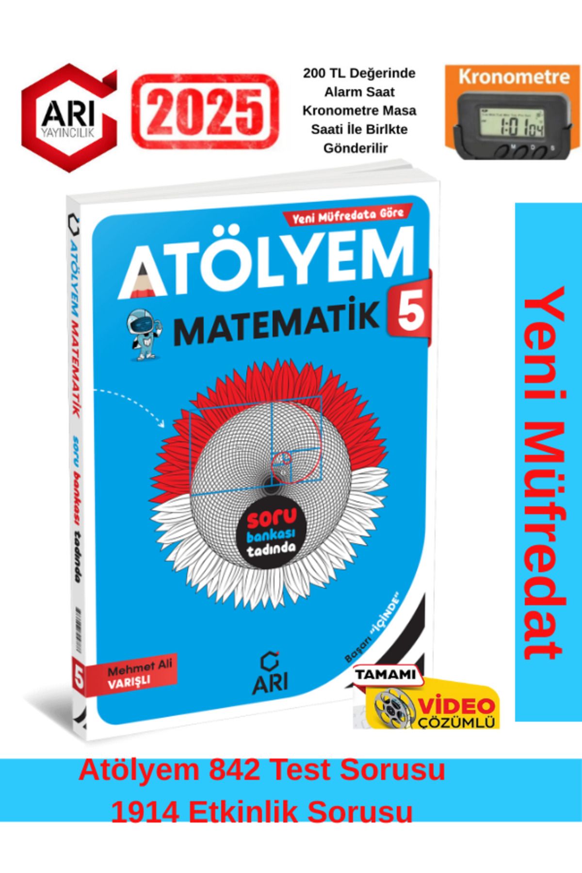 Arı Yayıncılık 5.Sınıf Matematik %100 Yeni Müfredat Video Çözümlü Soru Bankası+Kronometre