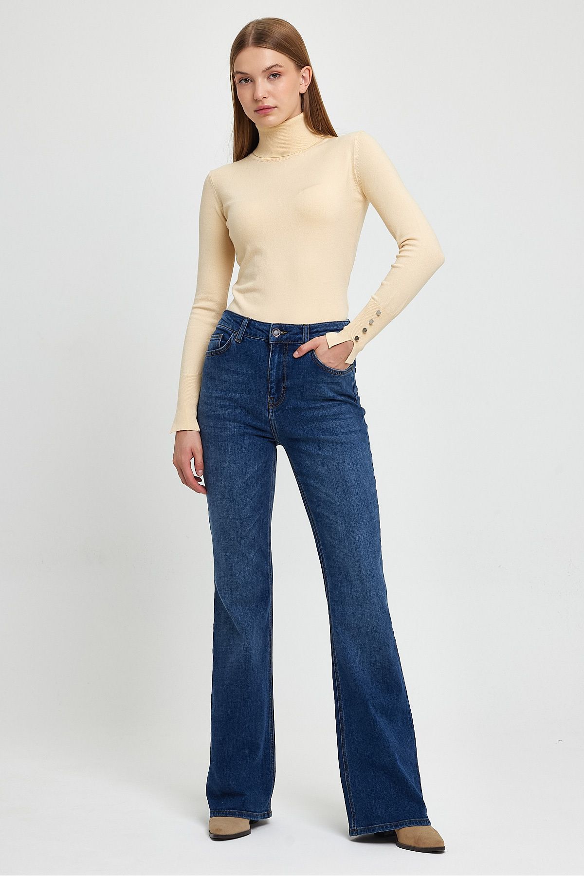 VENA Jenny Dirty Dark Blue Yüksek Bel Flare Jean Pantolon - DIRTY DARK BLUE