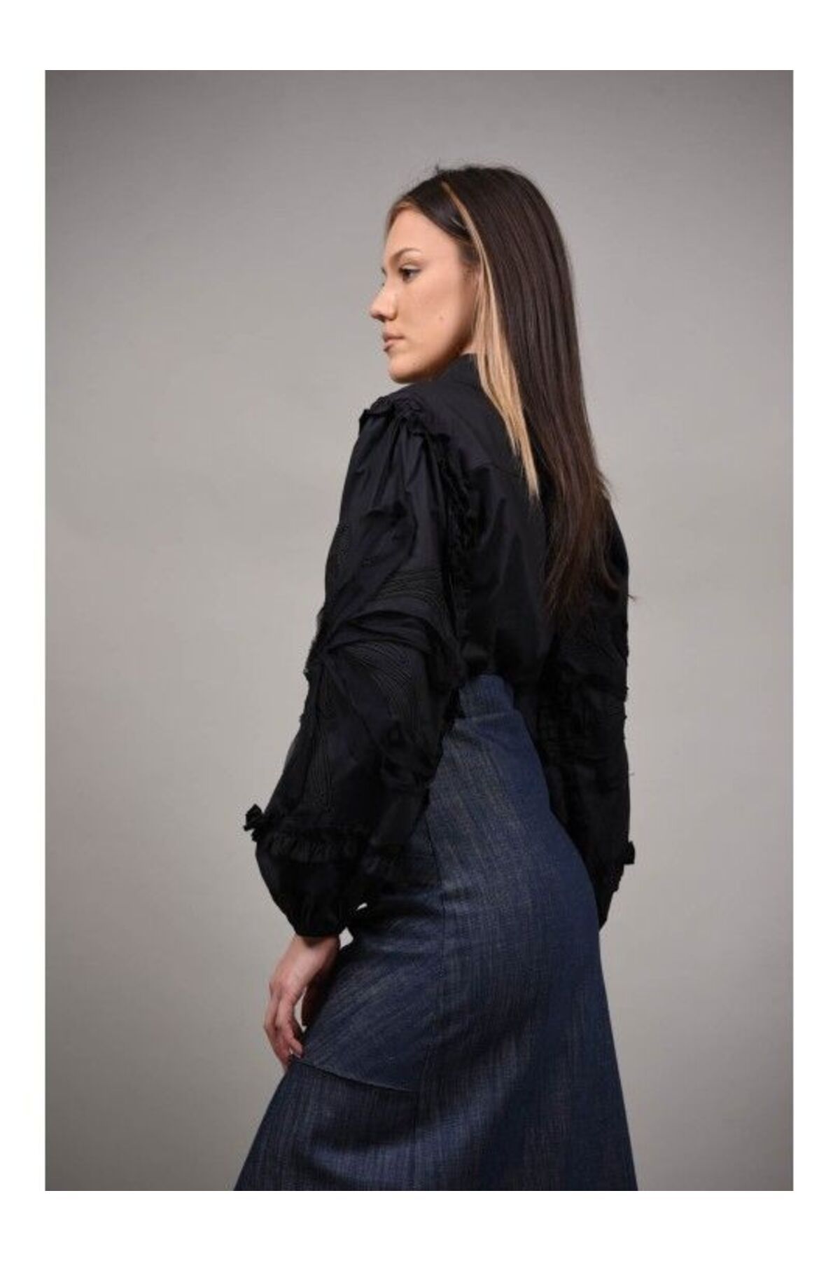 Y TWO WOMEN-EXILLES POPLIN SHORT SHIRT WITH BUFF SLEEVE Black S-M 2