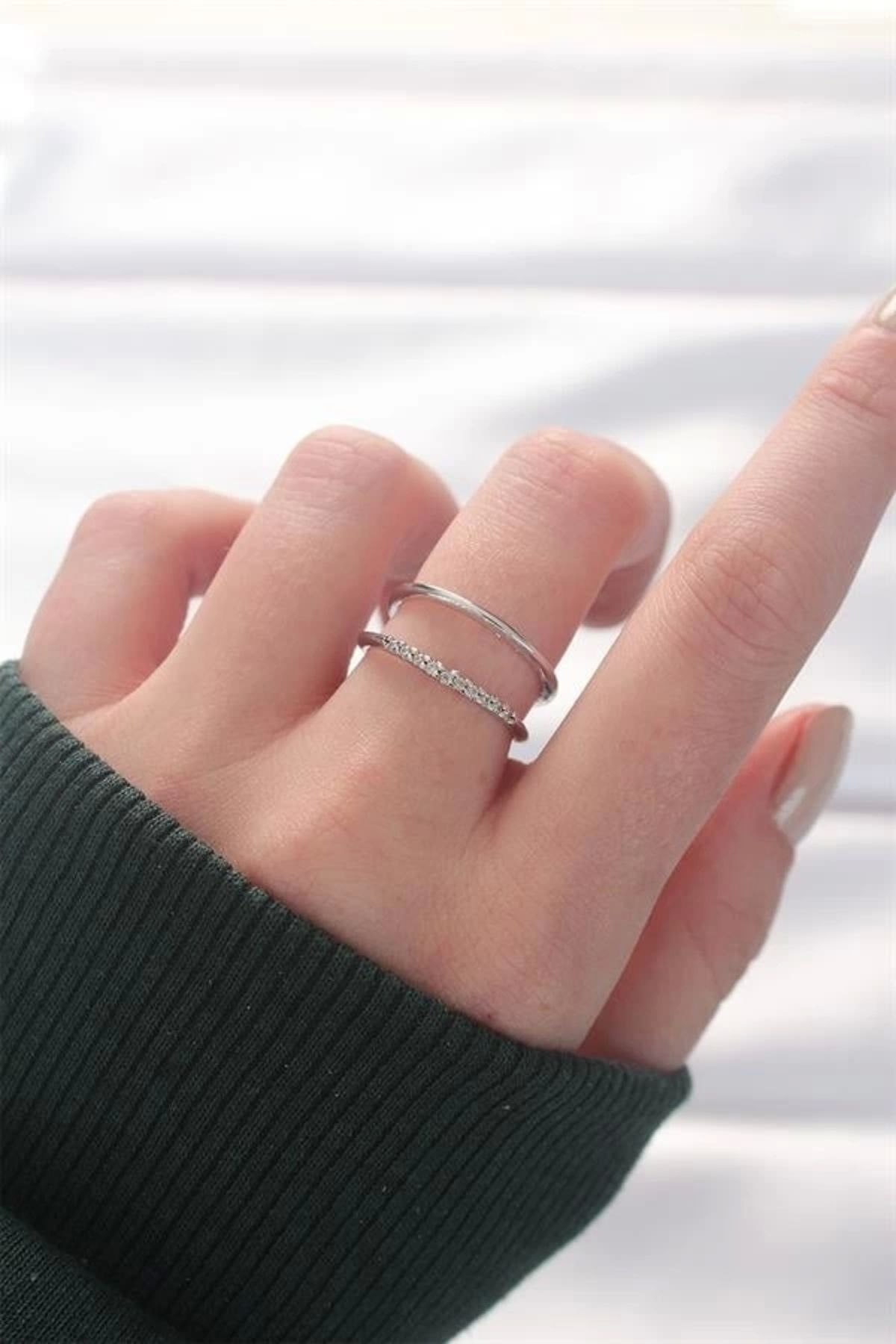 Lale Moda 2li Görünümlü Su Yolu Tasarımlı Silver Renk Ayarlanabilir Yüzük
