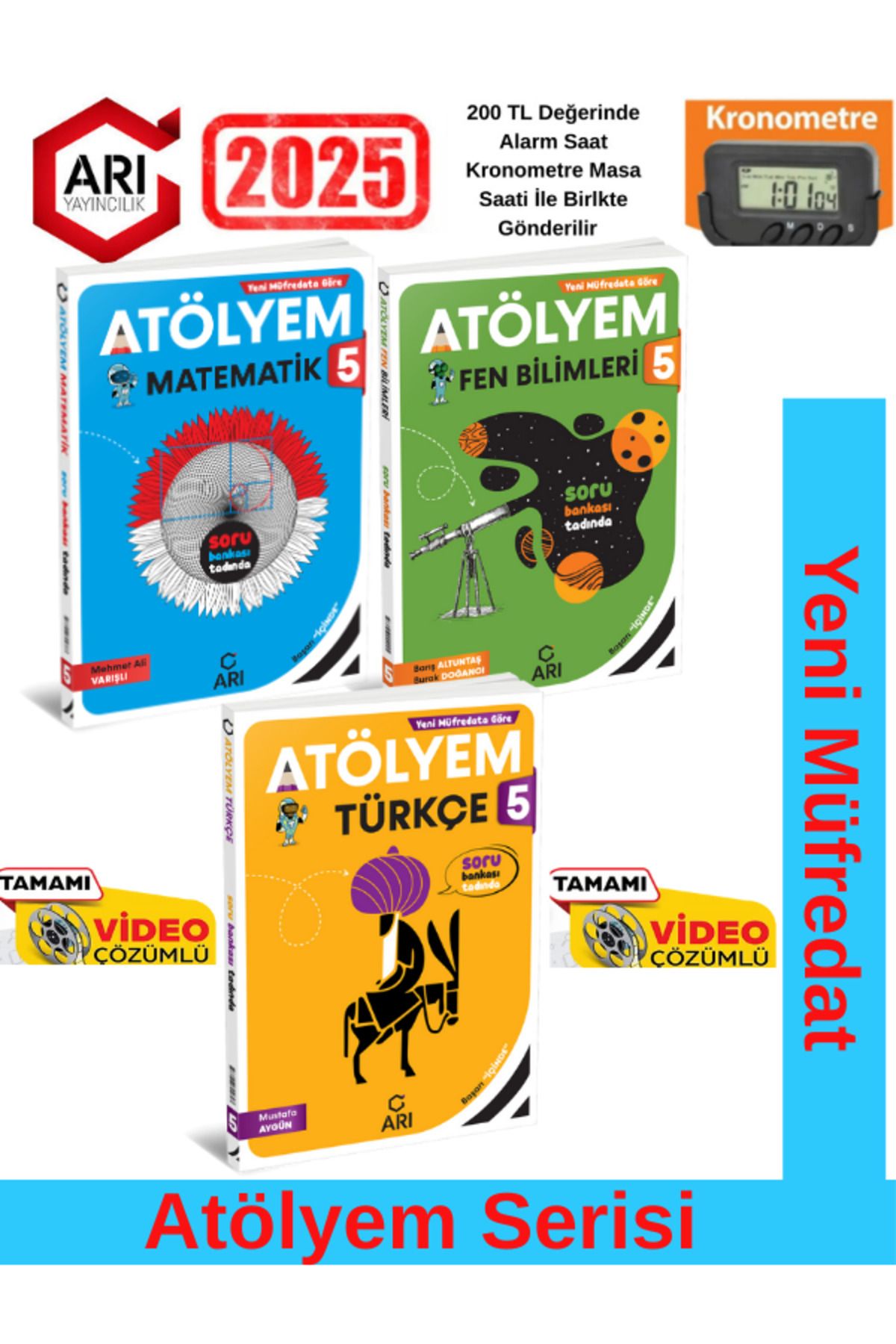 Arı Yayıncılık 5.Sınıf Matematik-Türkçe-Fen %100 Yeni Müfredat Video Çözümlü Soru Bankası+Kronometre