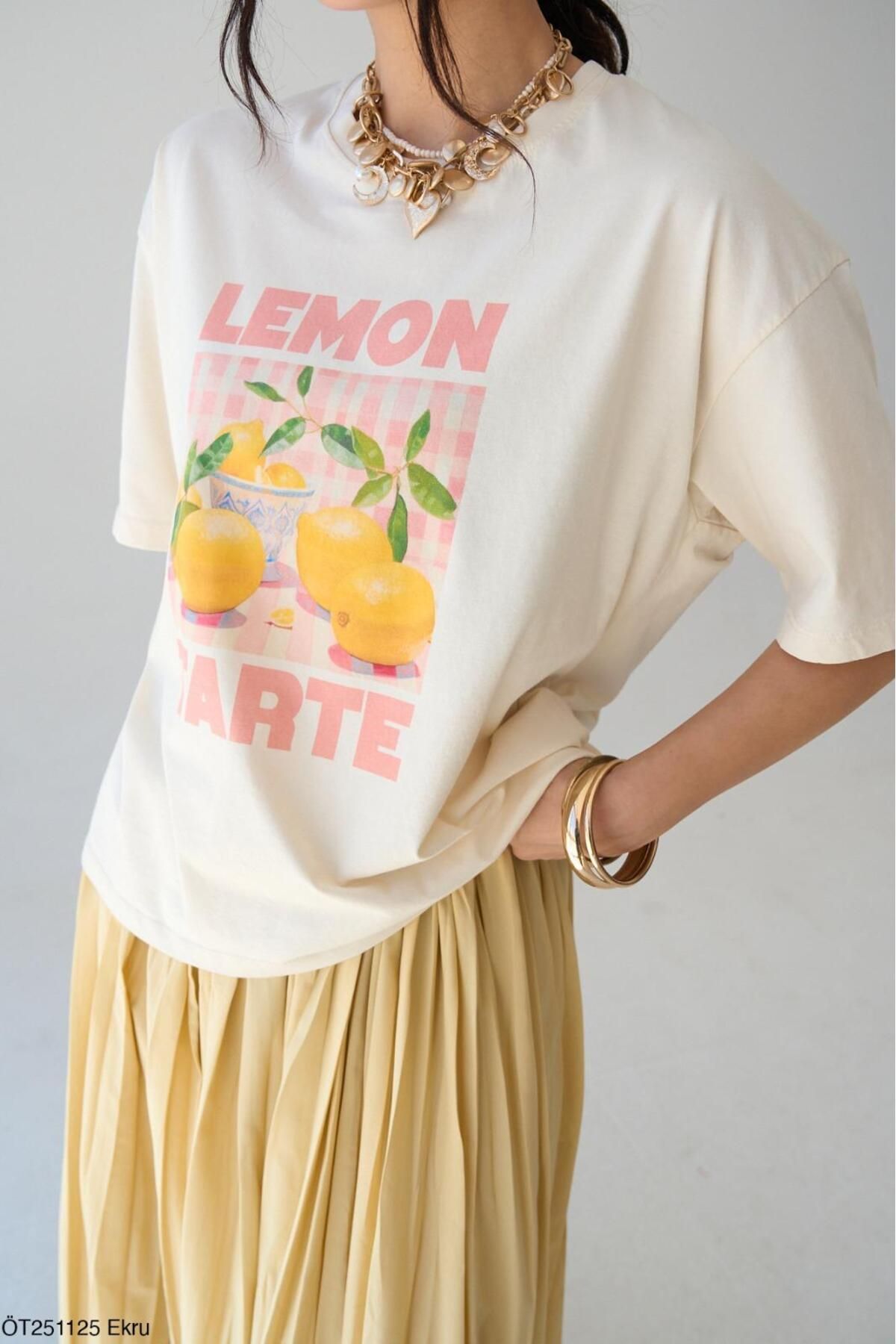 Lupies Kadın Limon Baskılı Oversize Pamuk T-Shirt