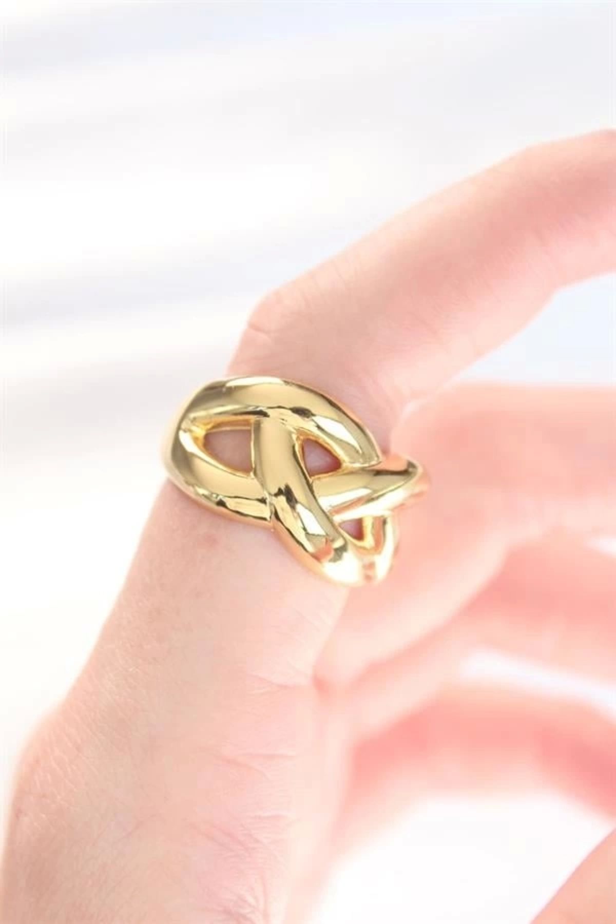 Lale Moda Düğüm Model Gold Renk Ayarlanabilir Yüzük