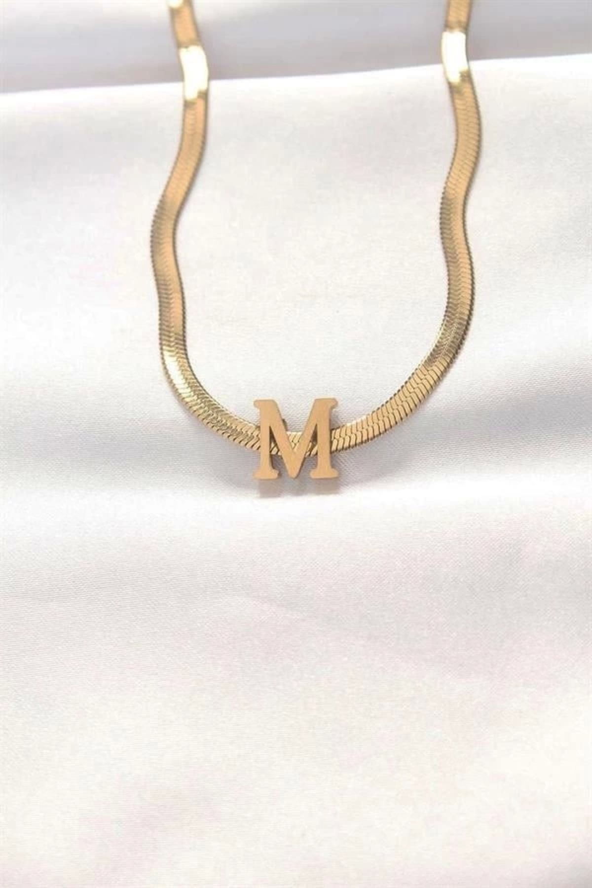 Lale Moda 316L Çelik M Harfli Gold Renk İtalyan Zincirli Kolye
