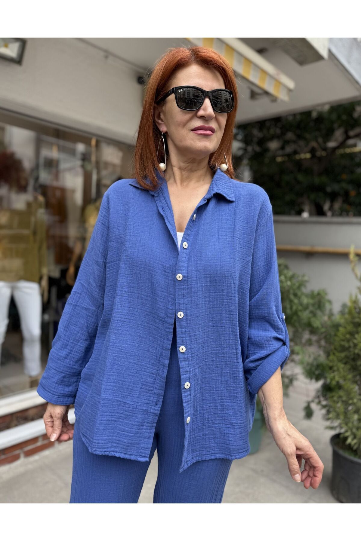DenizEge Müslin Yakalı Gömlek İndigo Mavi-5 (50)