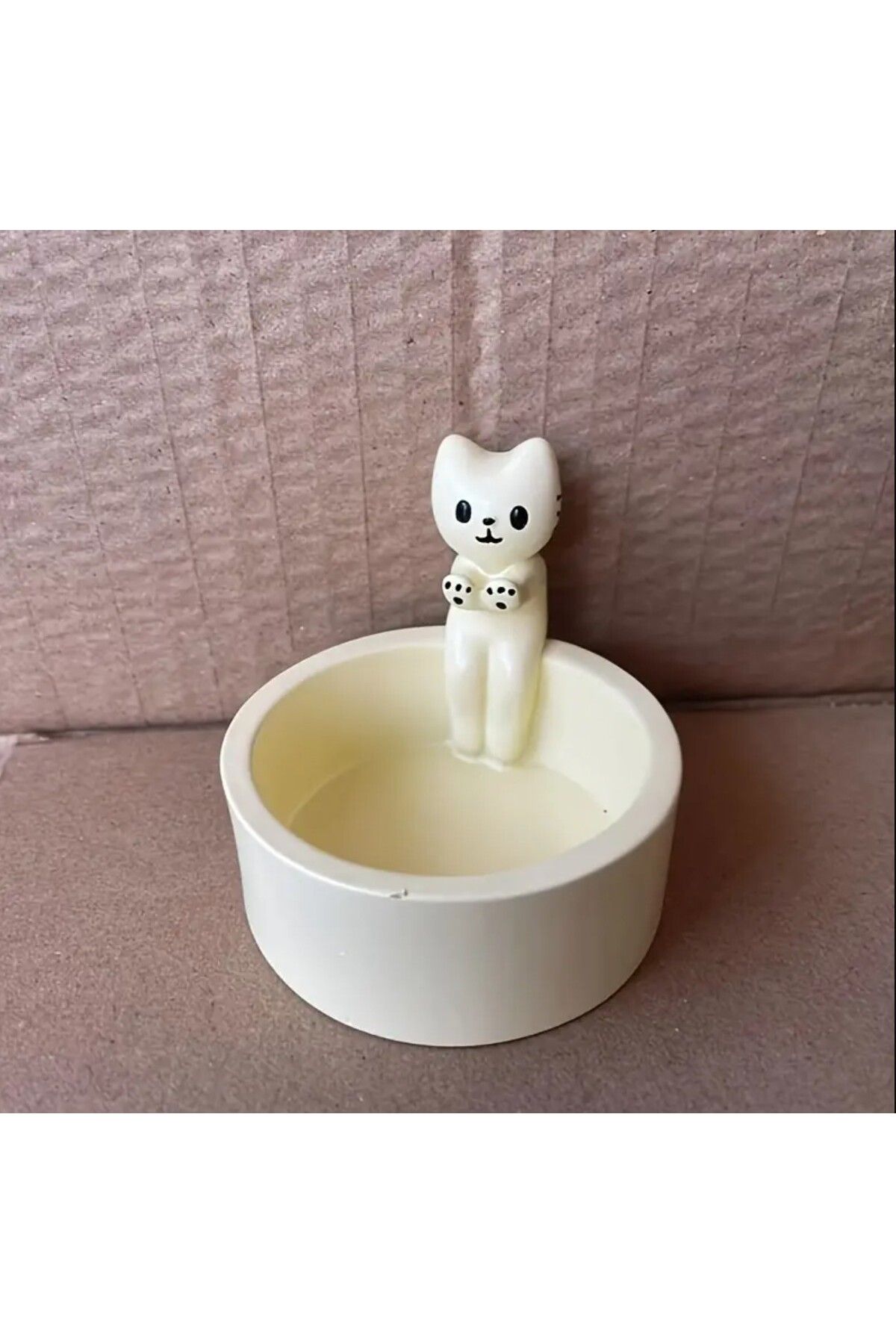 esdekor Kedi Mum Tutucu-Beyaz Şirin Seramik Kedi Kedi Mum Tutucu