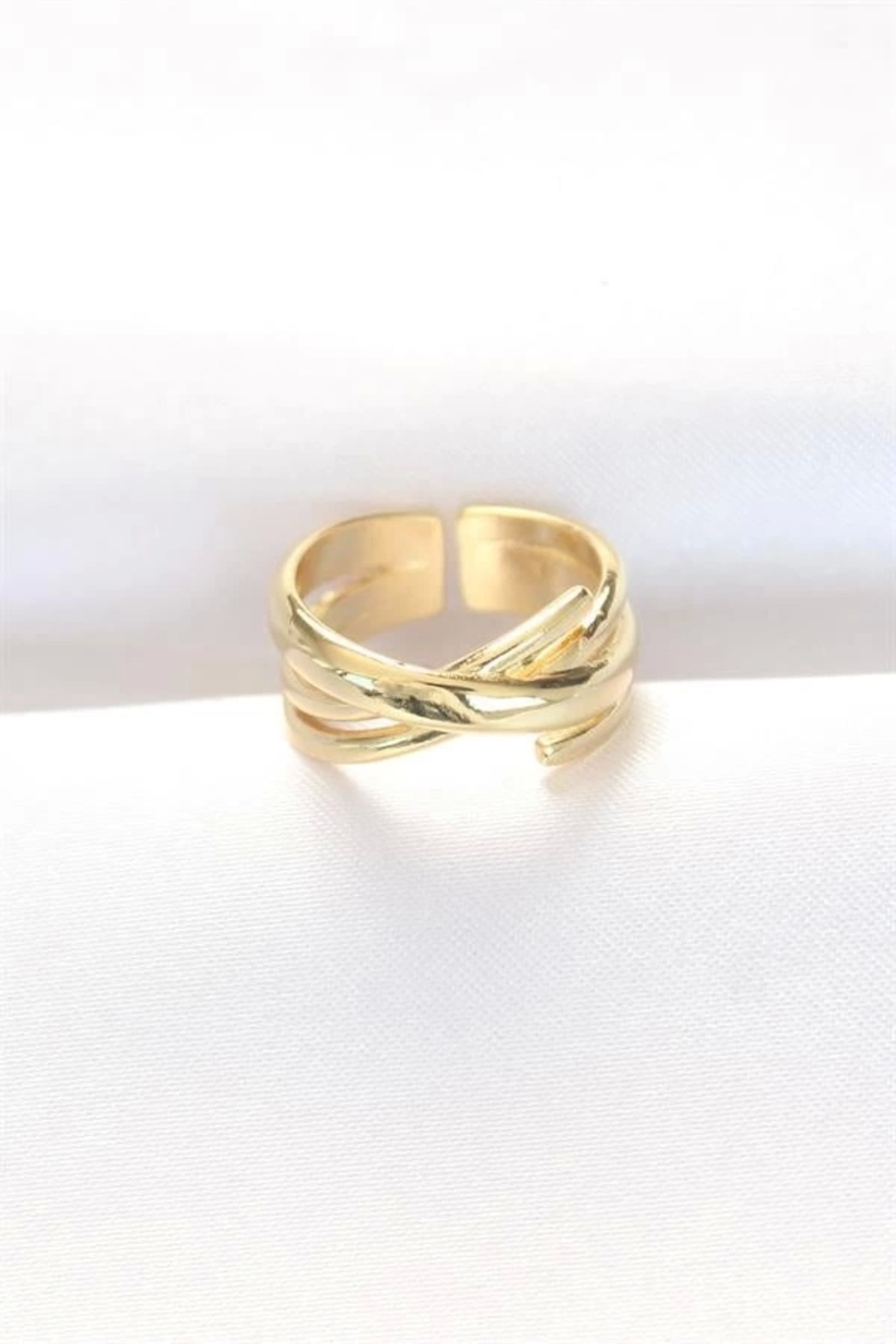 Lale Moda Kalın Gold Renk Ayarlanabilir Yüzük