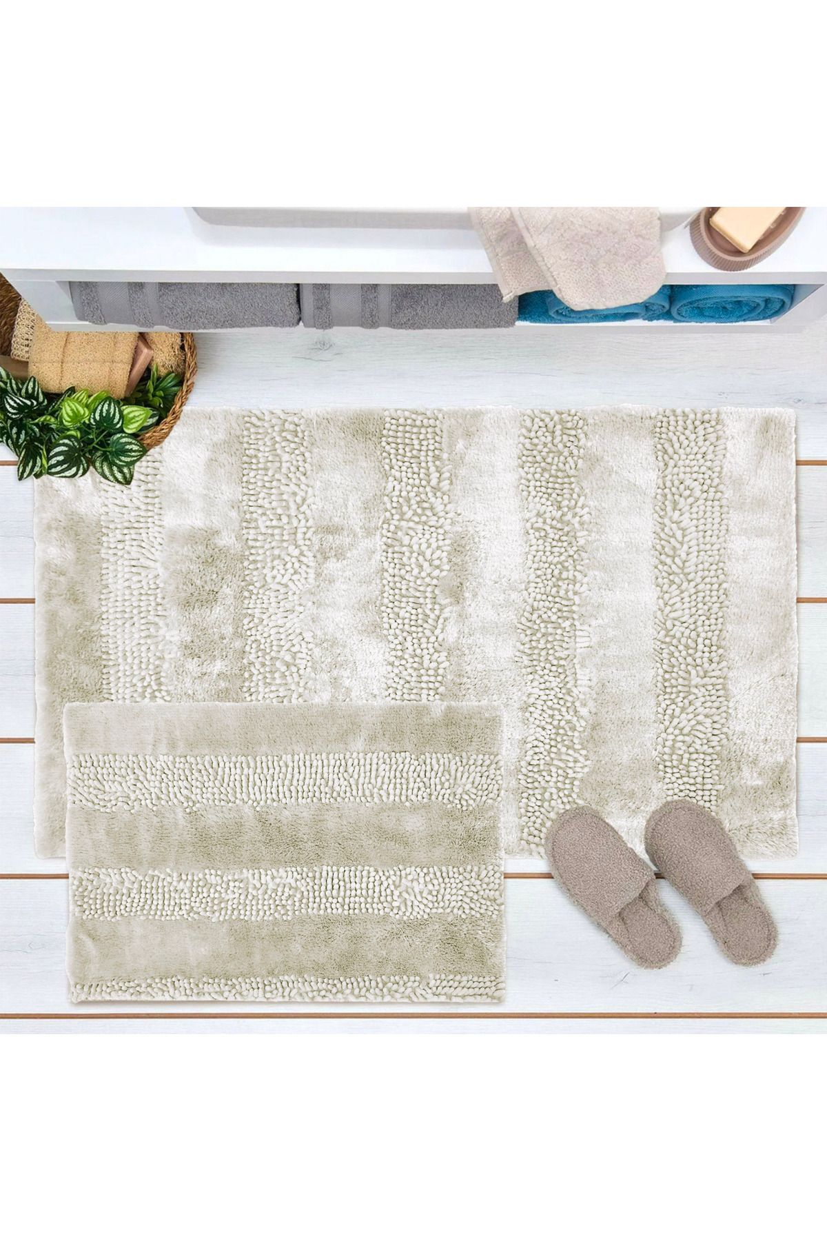 Evidea Soft Line 2'li Banyo Paspası - Krem - 60x90 cm + 45x60 cm