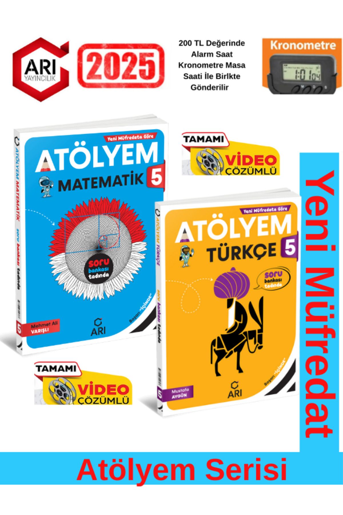 Arı Yayıncılık 5.Sınıf Matematik-Türkçe %100 Yeni Müfredat Video Çözümlü Soru Bankası+Kronometre