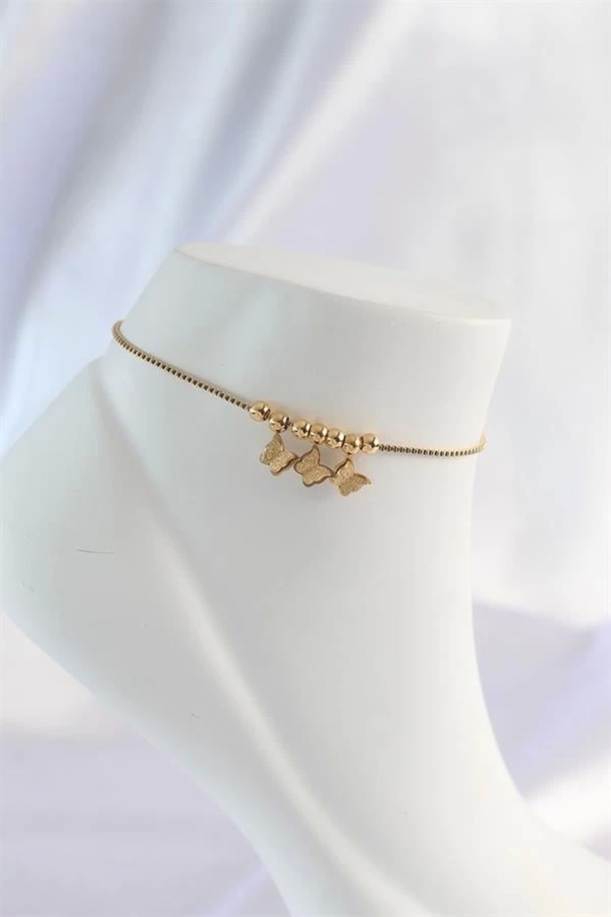 Lale Moda 316L Çelik Gold Renk Minimal Kelebek Tasarımlı Halhal