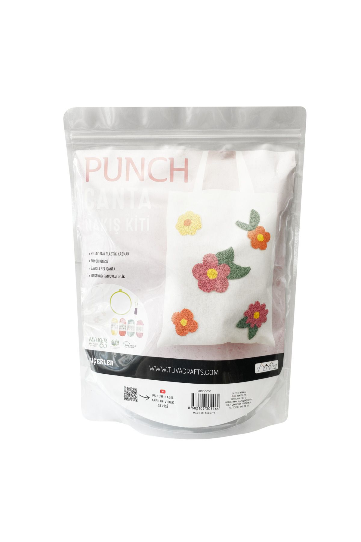 Hello Punch Çanta Nakış Kiti Renkli Çiçekli Punch Yapım Kiti PNÇ03