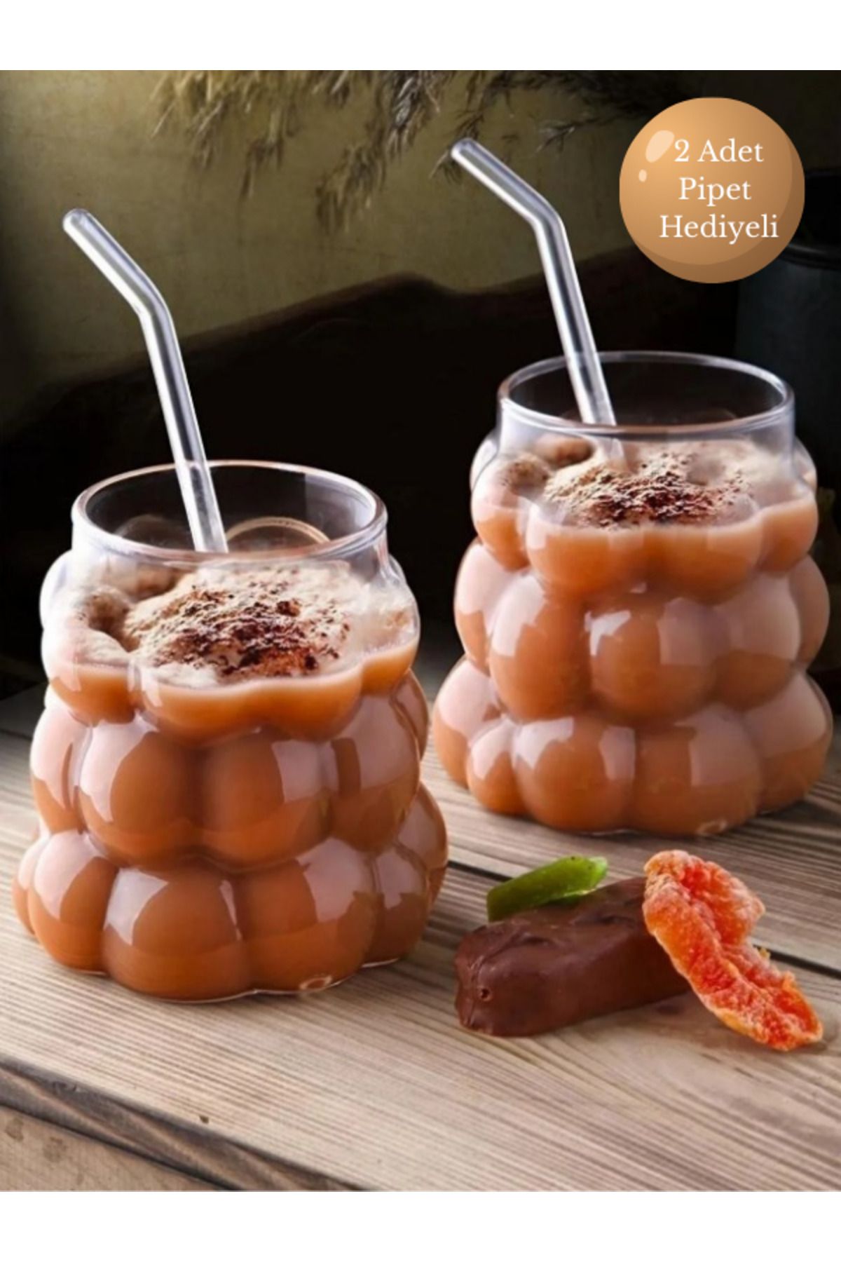 Parmeva 2 Adet Üzüm Bardak Soğuk Sıcak Kahve Bardağı Kokteyl Bardak Pipet Hediyeli