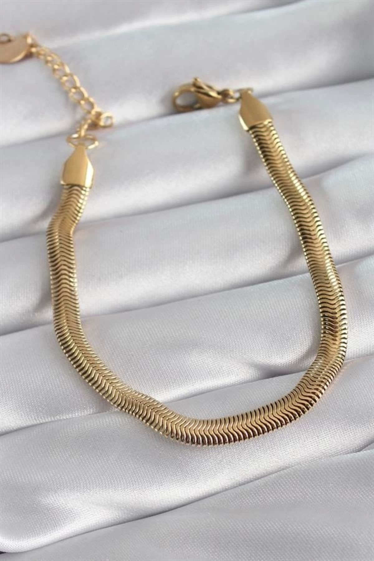 Lale Moda 316L Çelik Gold Renk Kalın İtalyan Zincir Model Kadın Bileklik