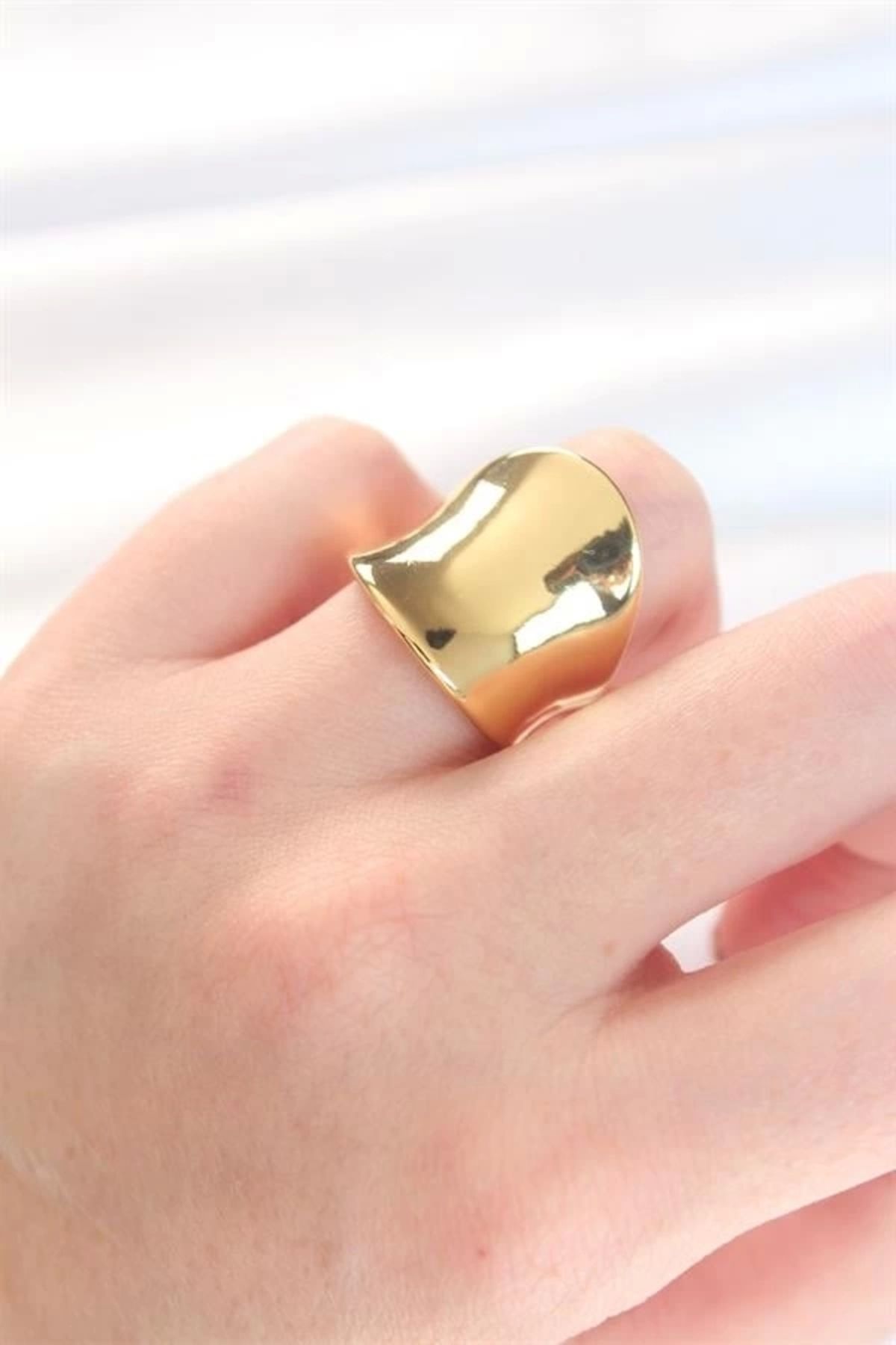 Lale Moda Gold Renk Ayarlanabilir Kavisli Ayna Yüzük