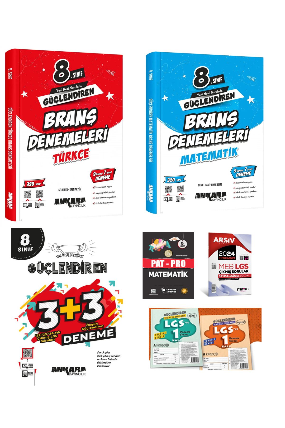 Ankara Yayıncılık 8.Sınıf Türkçe-Matematik Brans Deneme ve 3+3 Deneme HEDİYELİ