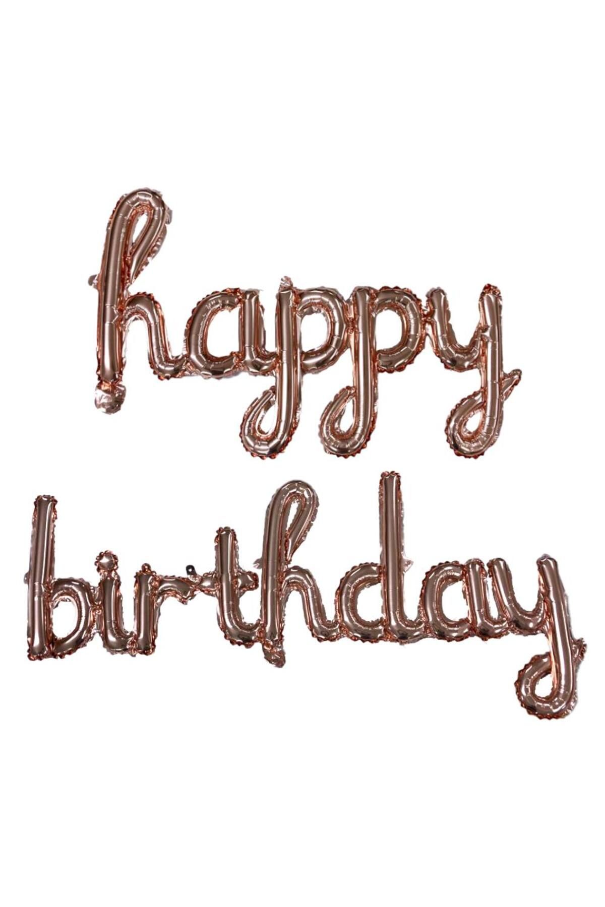 parti El Yazılı Happy Birthday Rose Gold Renk Folyo Set