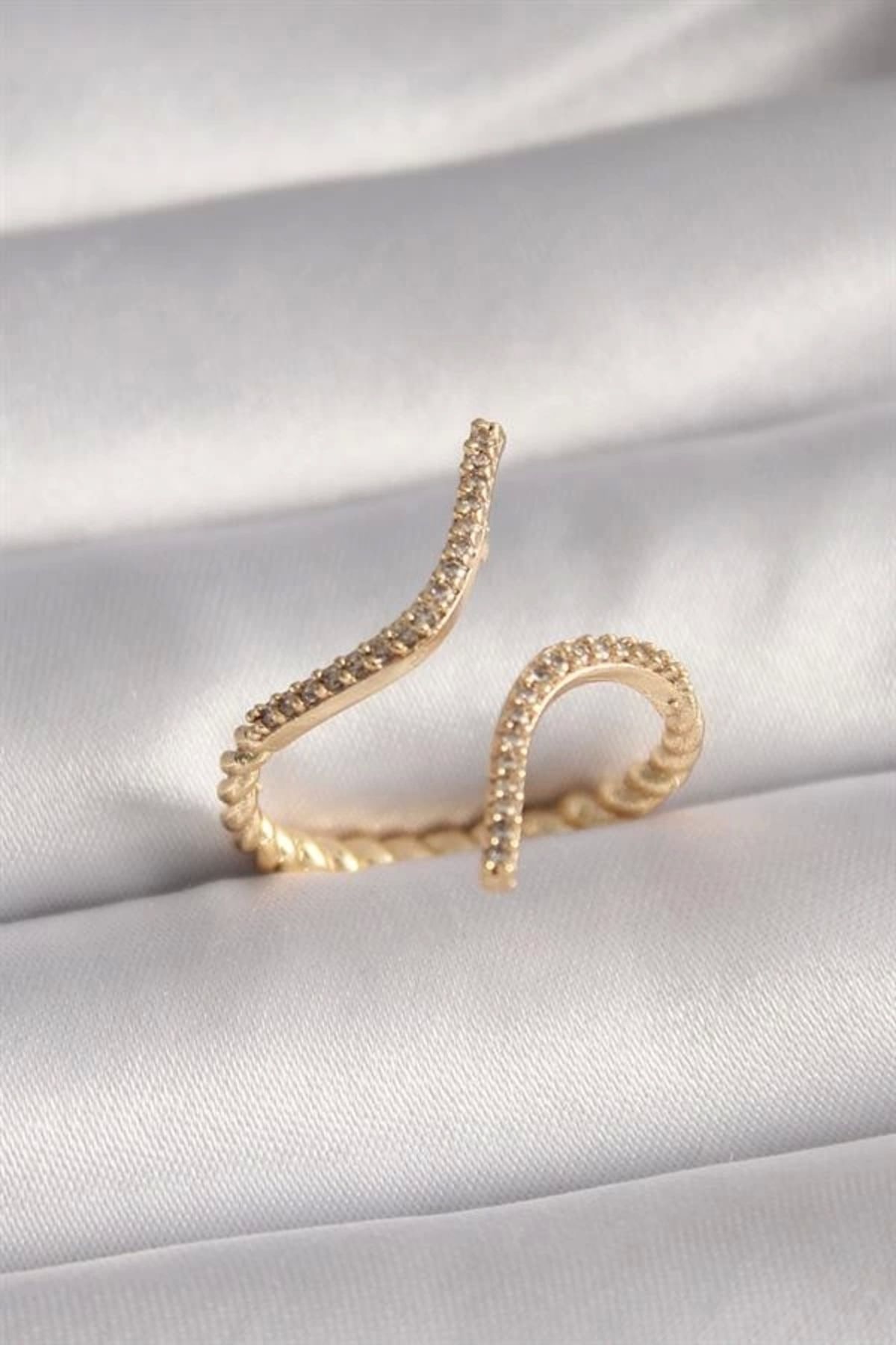 Lale Moda Pirinç Gold Renk Zirkon Taşlı Kadın Yüzük