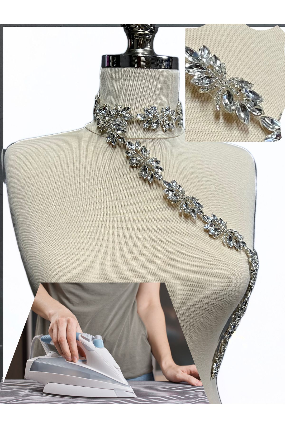 WeddingShopStone Işıltılı Kristal Taş İşlemeli Abiye ve Gelin Kemeri Şerit - El Yapımı Özel Tasarım