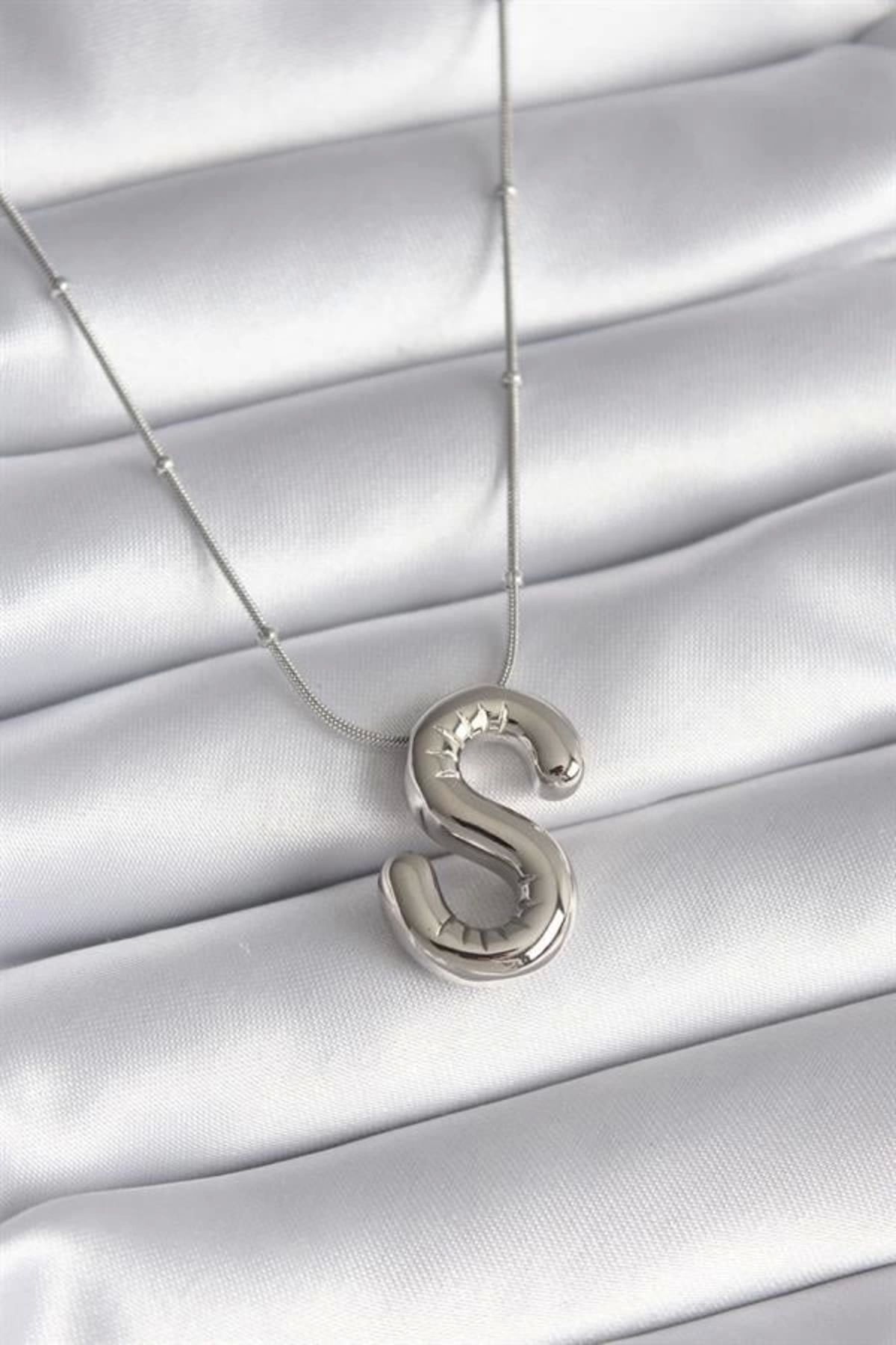 Lale Moda 316L Çelik Gümüş Renk Bubble "S" Harf Model Kadın Kolye