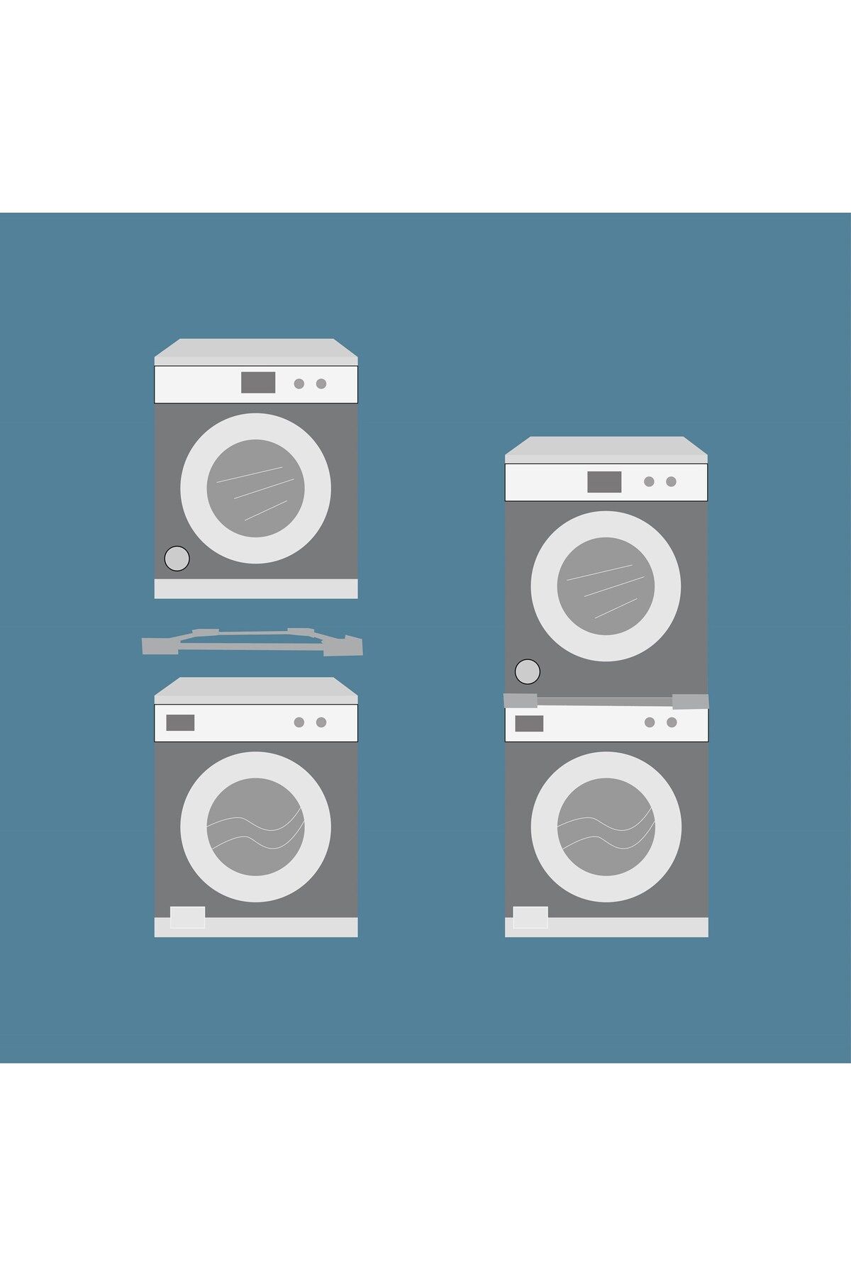 Supervac Çamaşır Kurutma Makinesi İstifleme Kiti Tüm Markalar ile Uyumlu Ayarlanabilir, Gri - Inox ile Uyumlu