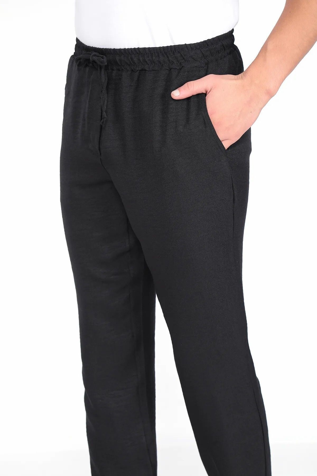shop Yazlık Beli Lastikli Bağcıklı Salaş Rahat Erkek Yüksek Bel ince Pamuklu Slouchy Siyah Pantolon