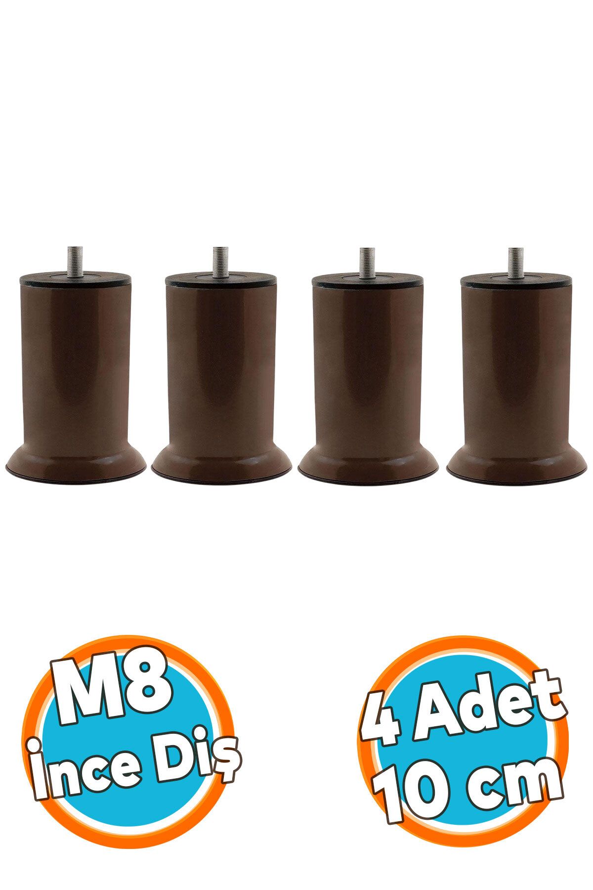 NZB Mobilya Metal Yatak Kanepe Baza Koltuk Destek Ayağı M8 Civata Kahverengi Metal Ayak 10 Cm 4 Adet