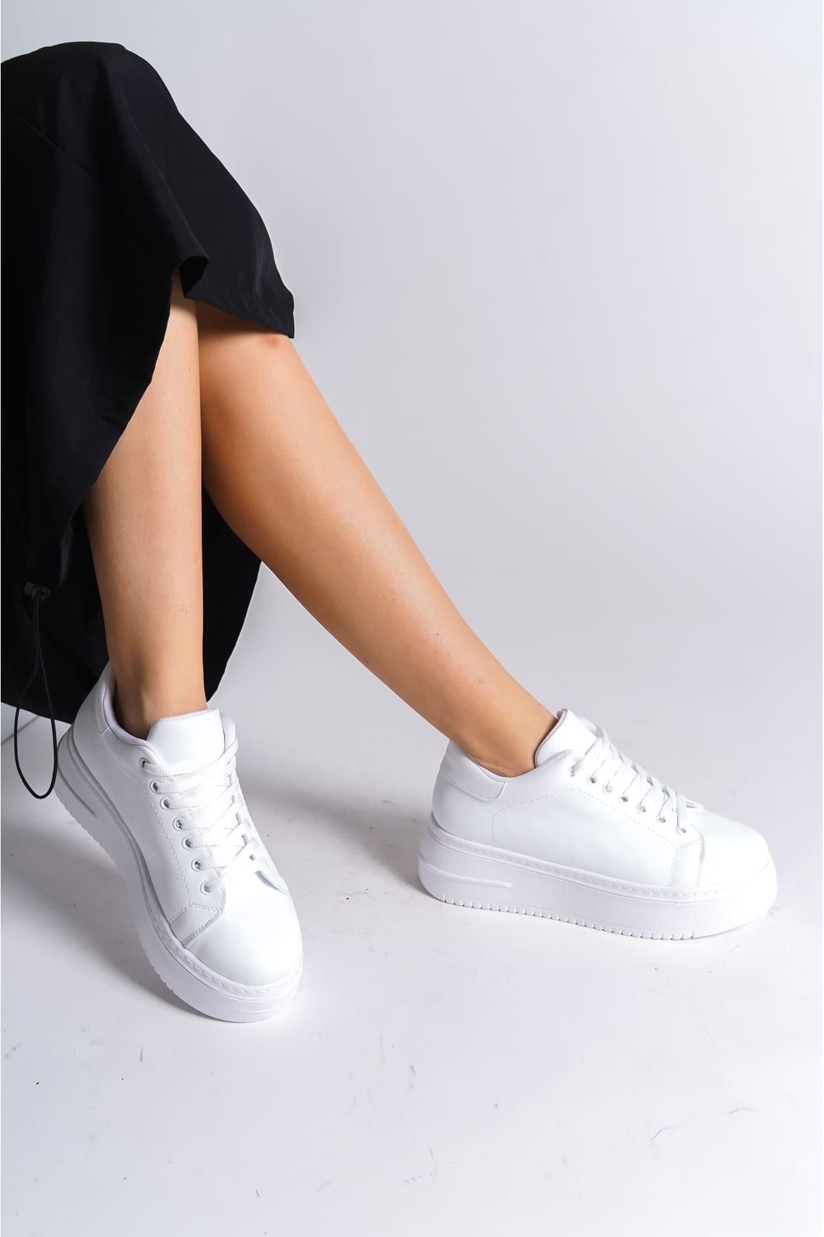 Joy BIANA Bağcıklı Ortopedik Taban Kadın Sneaker Spor Ayakkabı BT - Beyaz