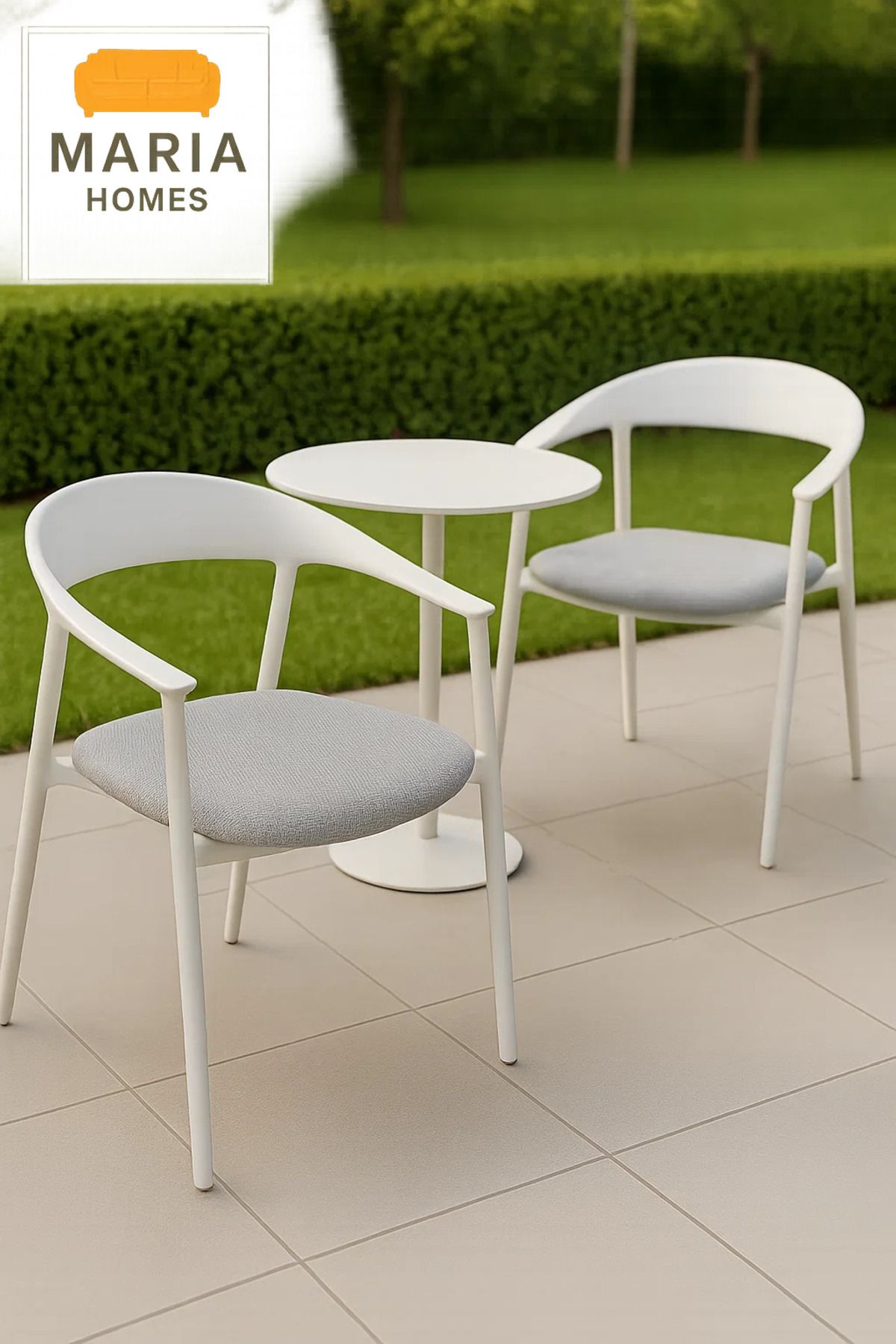 MARIA HOMES-White Modern Armchair with Light Grey Fabric Seat – Minimalist Dining or Office Chair 4
