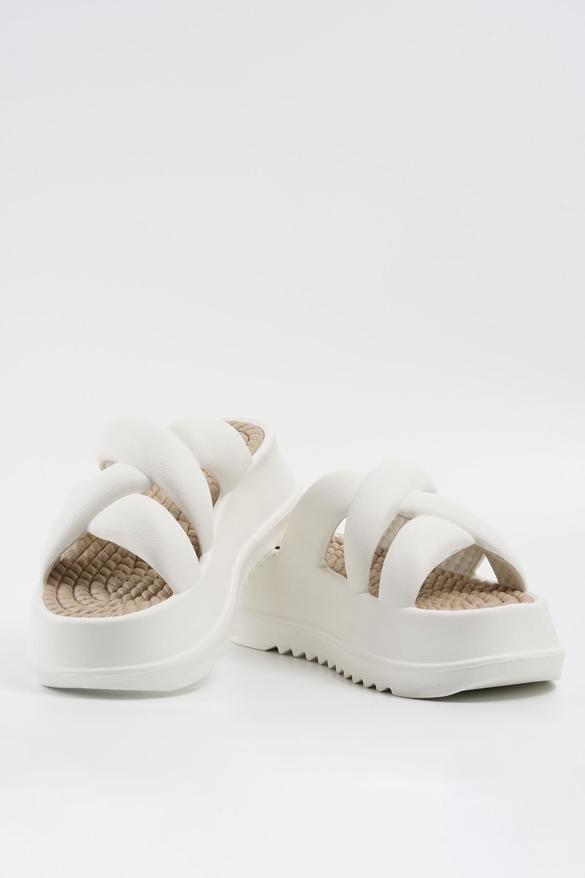 Beyond-Women's White Cross Banded High Sole Eva Slippers 6.5cm Byndpcb01 6