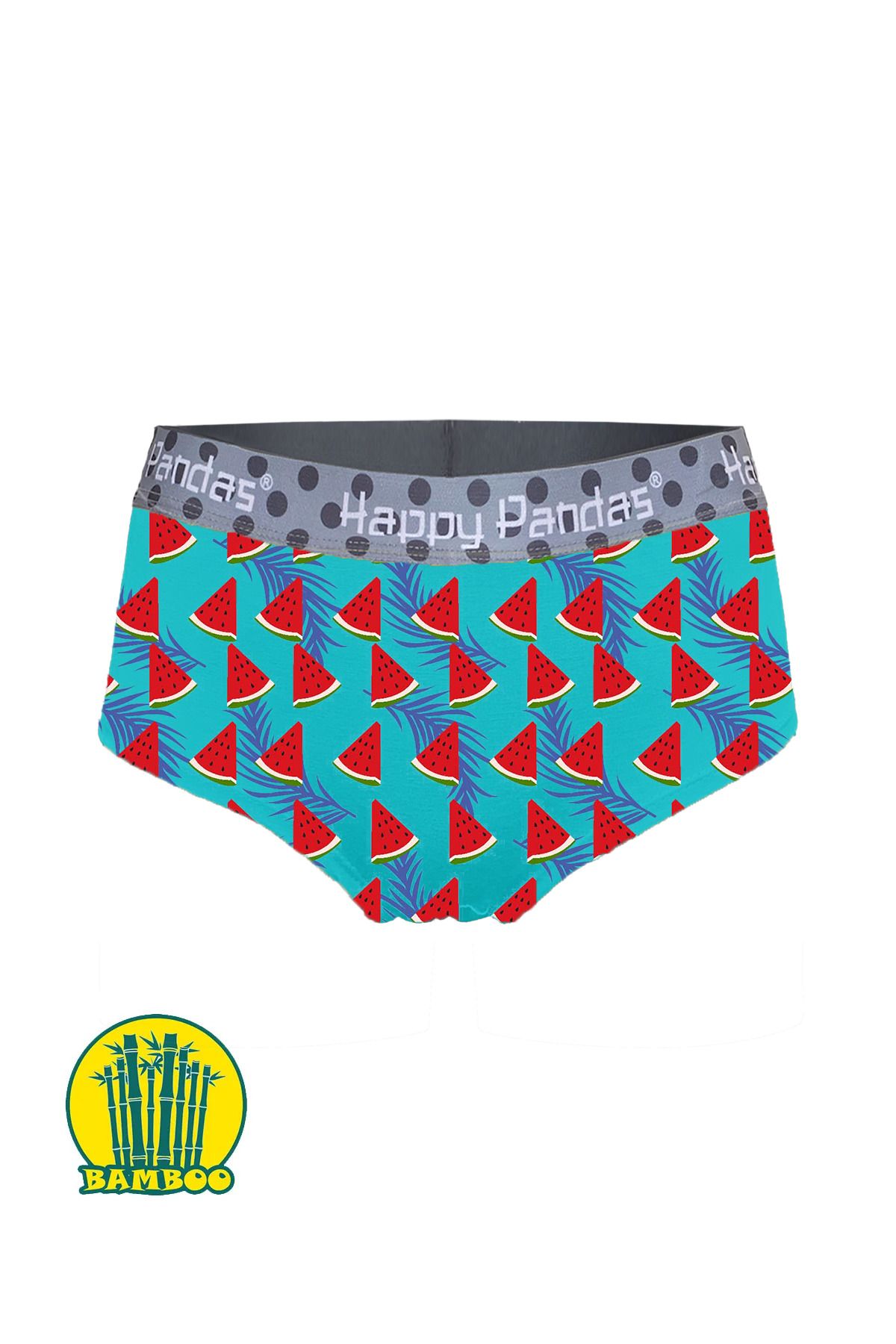 BRAINWEAR Kadın Likralı Bambu Dijital Baskılı Hipster Boxer Külot - Happy Pandas Creation