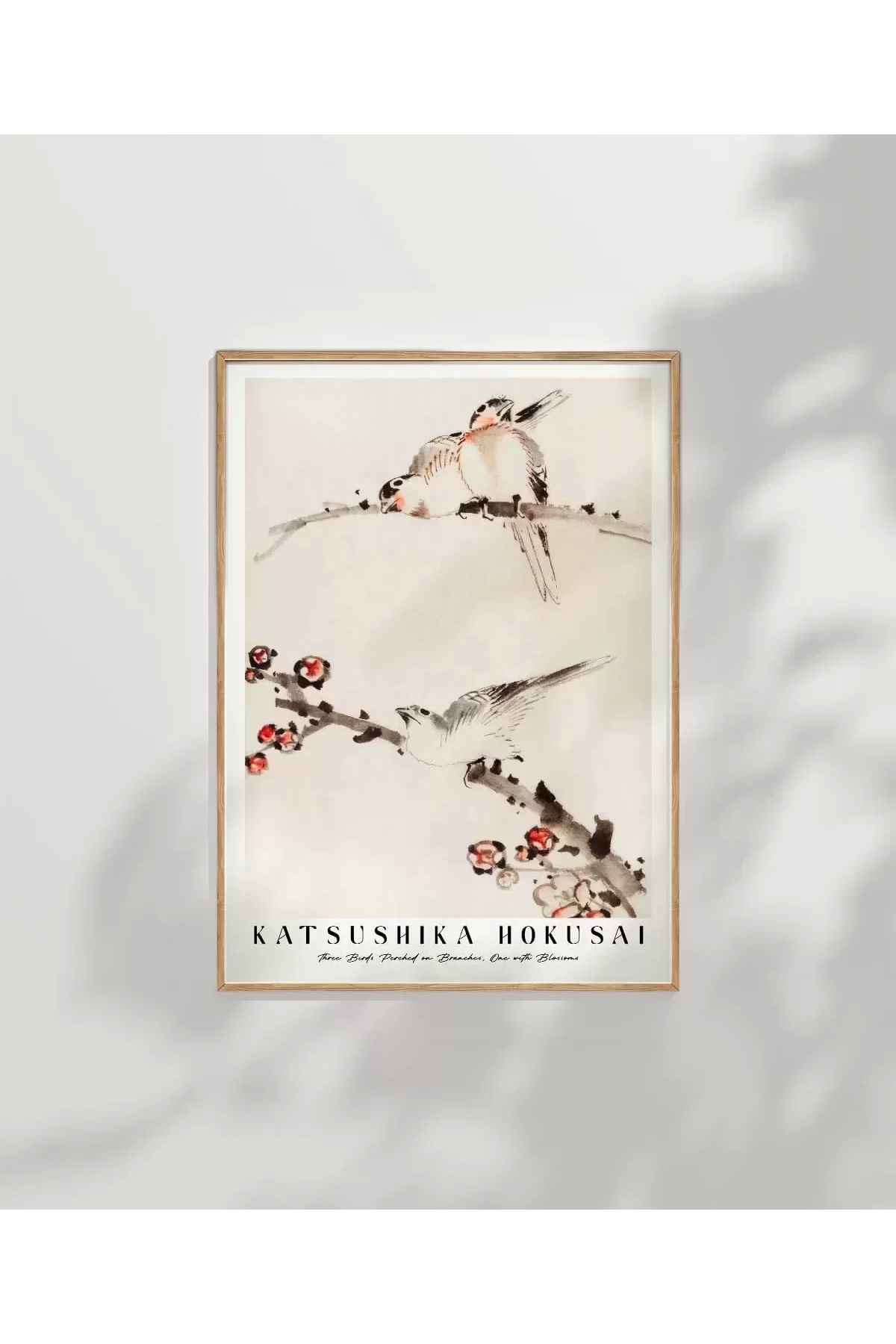VOGLOO Çerçevesiz Poster Hokusai Dallara Tünemiş Üç Kuş