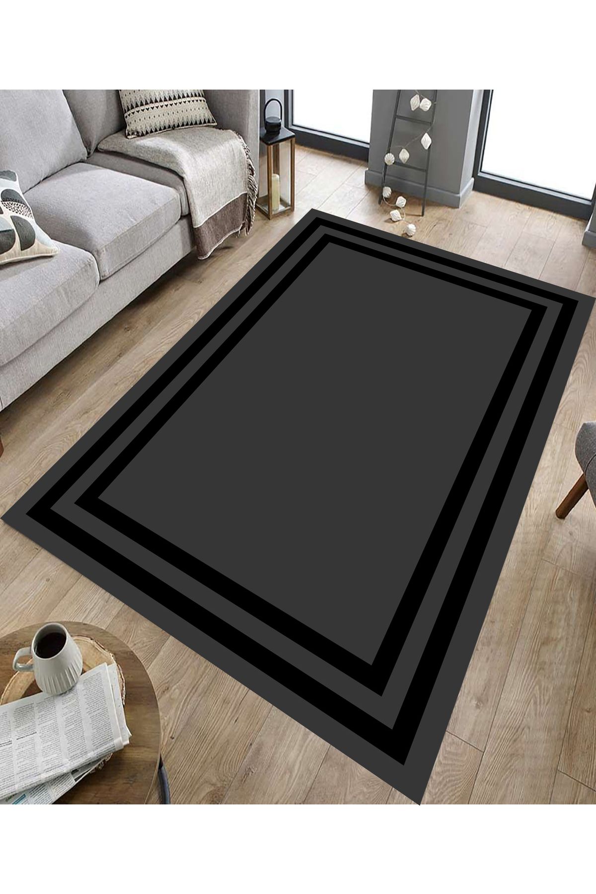 GNL HOME Siyah Çerçeve Desenli Dijital Baskı Salon,Koridor,Mutfak,Balkon,Ofis Halısı