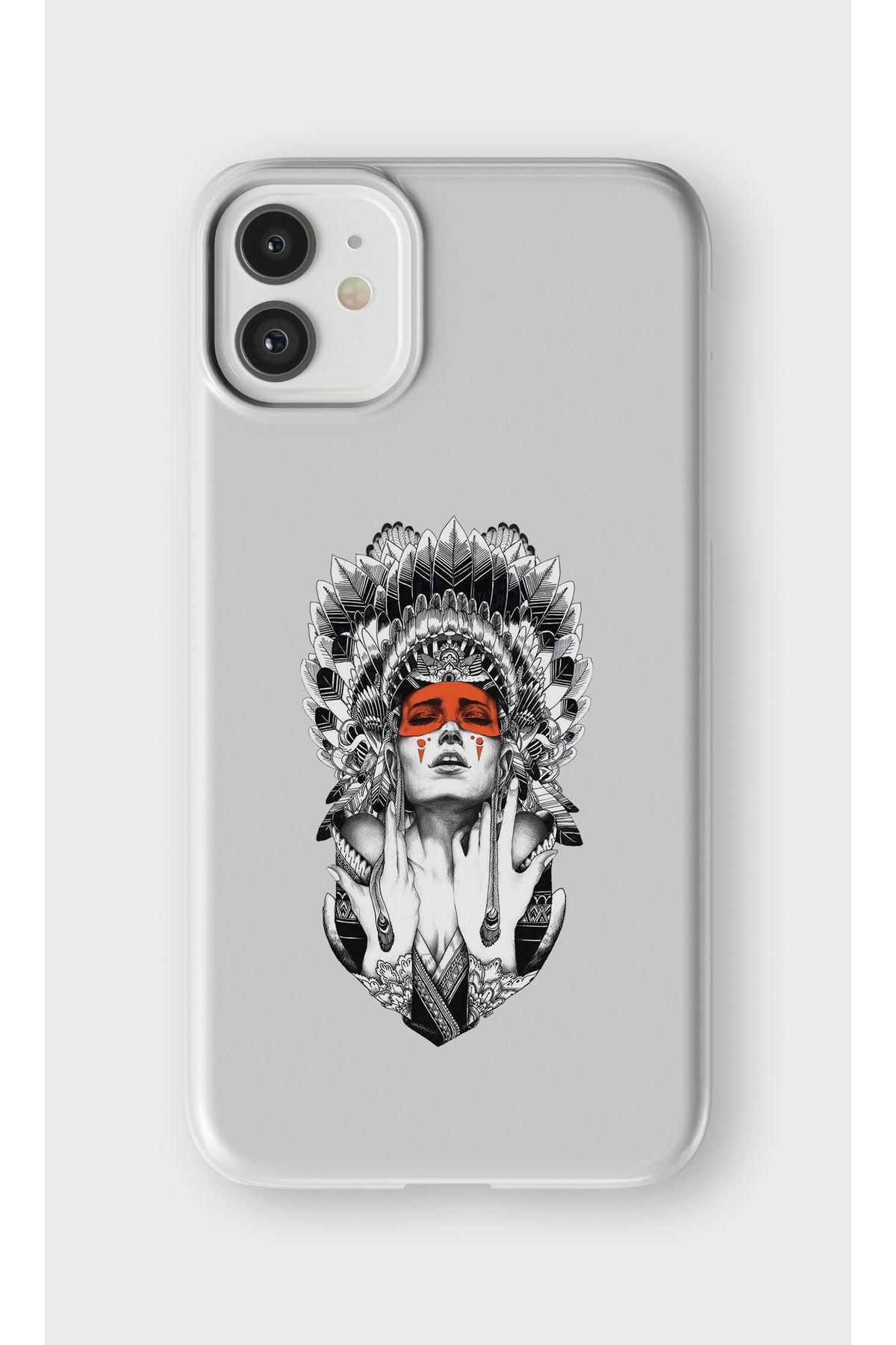 lelia iPhone 11 Uyumlu Kızıl Derili Tasarımlı İçi Kadife Lansman Beyaz Silikon Kılıf