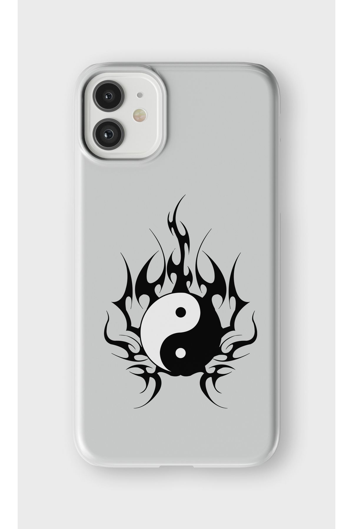 lelia iPhone 11 Uyumlu Ying Yang Tasarımlı İçi Kadife Lansman Beyaz Silikon Kılıf