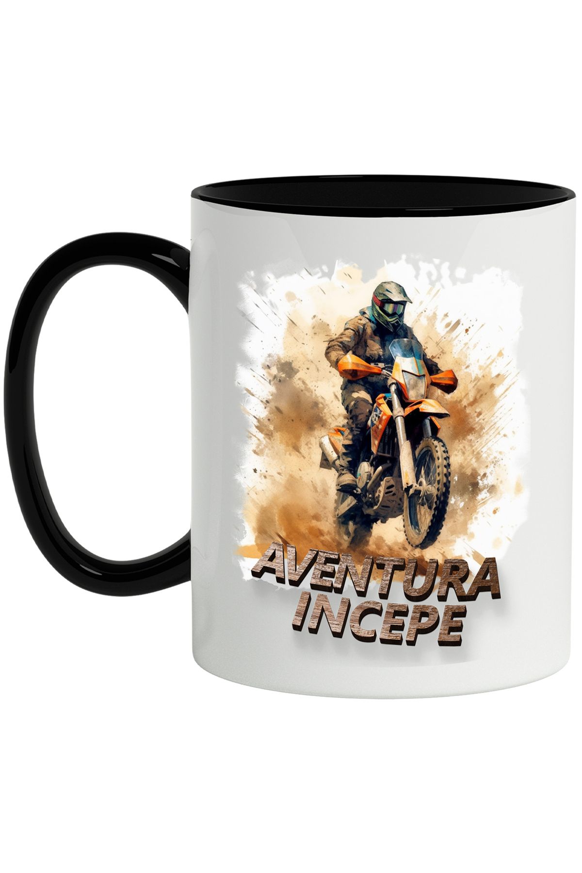 StoryGift Romania Cana Cu Mesaj Aventura Incepe, Noroi, Motocicleta, Casca, Multicolor 330 Ml, Cer, Cu ,stg - One Size
