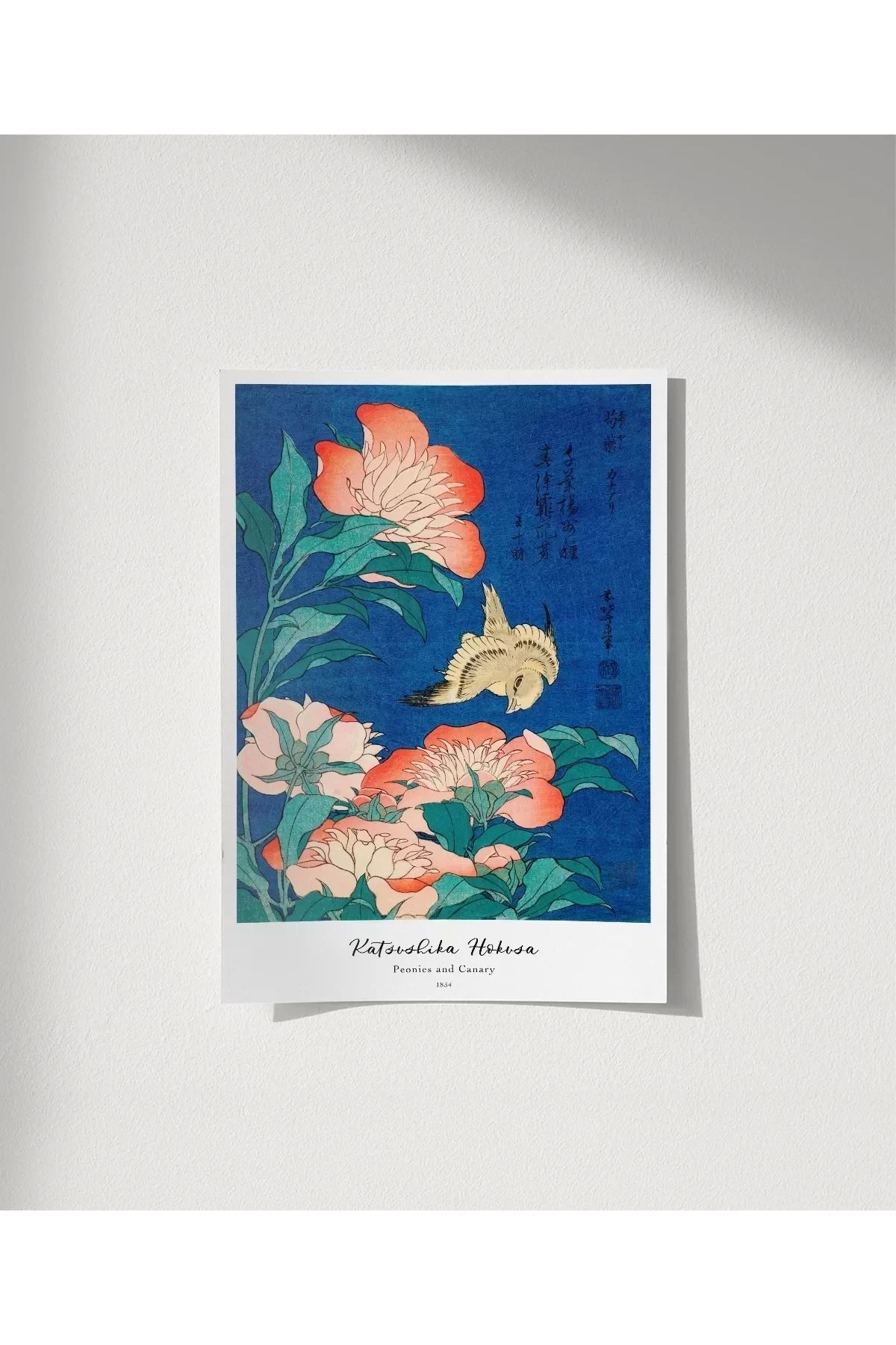 VOGLOO Çerçevesiz Poster Hokusai Şakayık ve Kanarya