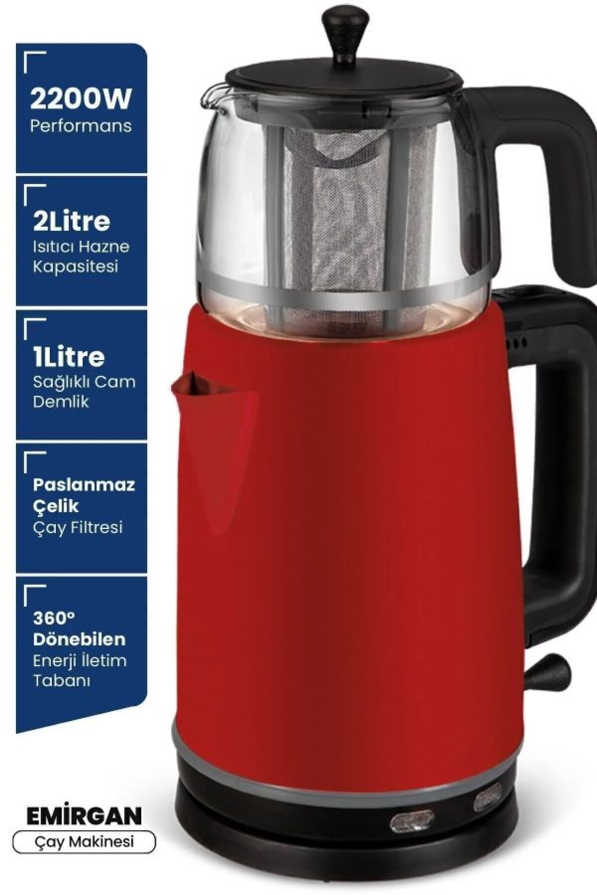 Home HOME6877 Kırmızı 2200 Watt Geniş Hazneli Paslanmaz Çelik Çay Makinesi Ve Su Isıtıcısı