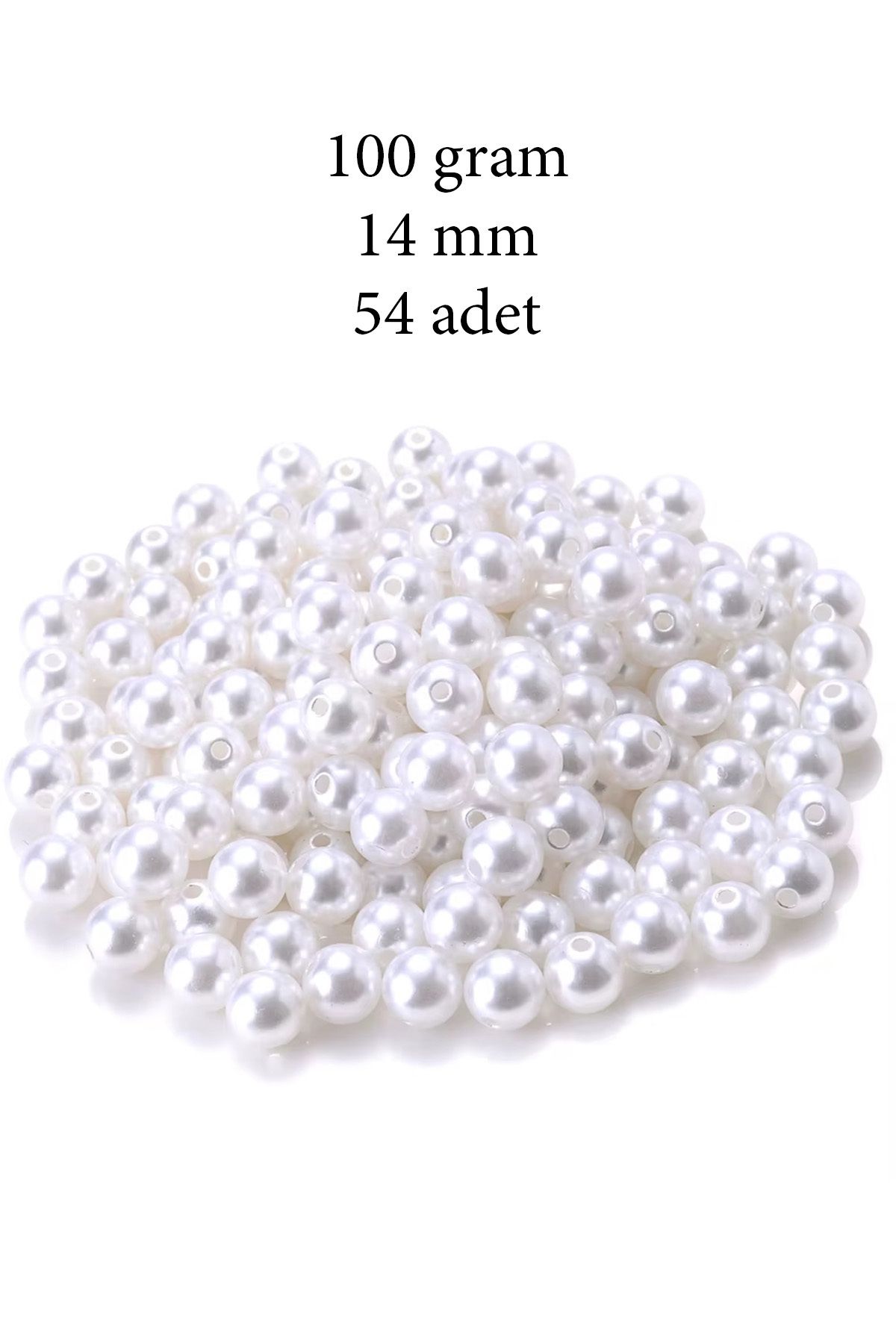 Sarı Kervan 100 gram 14mm Beyaz Renk Plastik İnci Boncuk Çanta ve Takı Yapım Boncuğu (~54 adet)